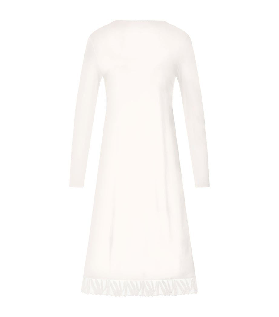 Hanro Womens Cotton Long-Sleeve Nightdress Off White Image 3
