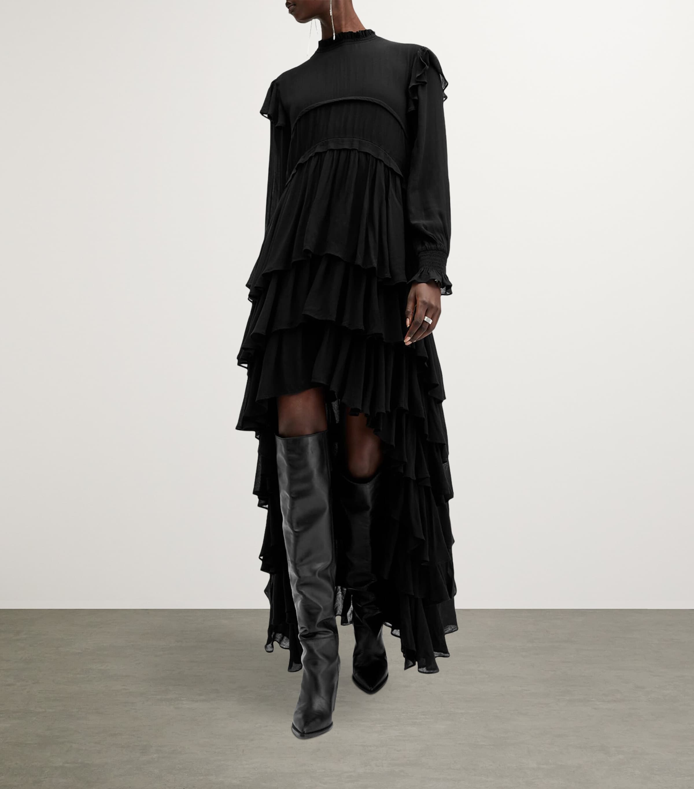 AllSaints Womens Cavarly High-Low Maxi Dress Black Image 2