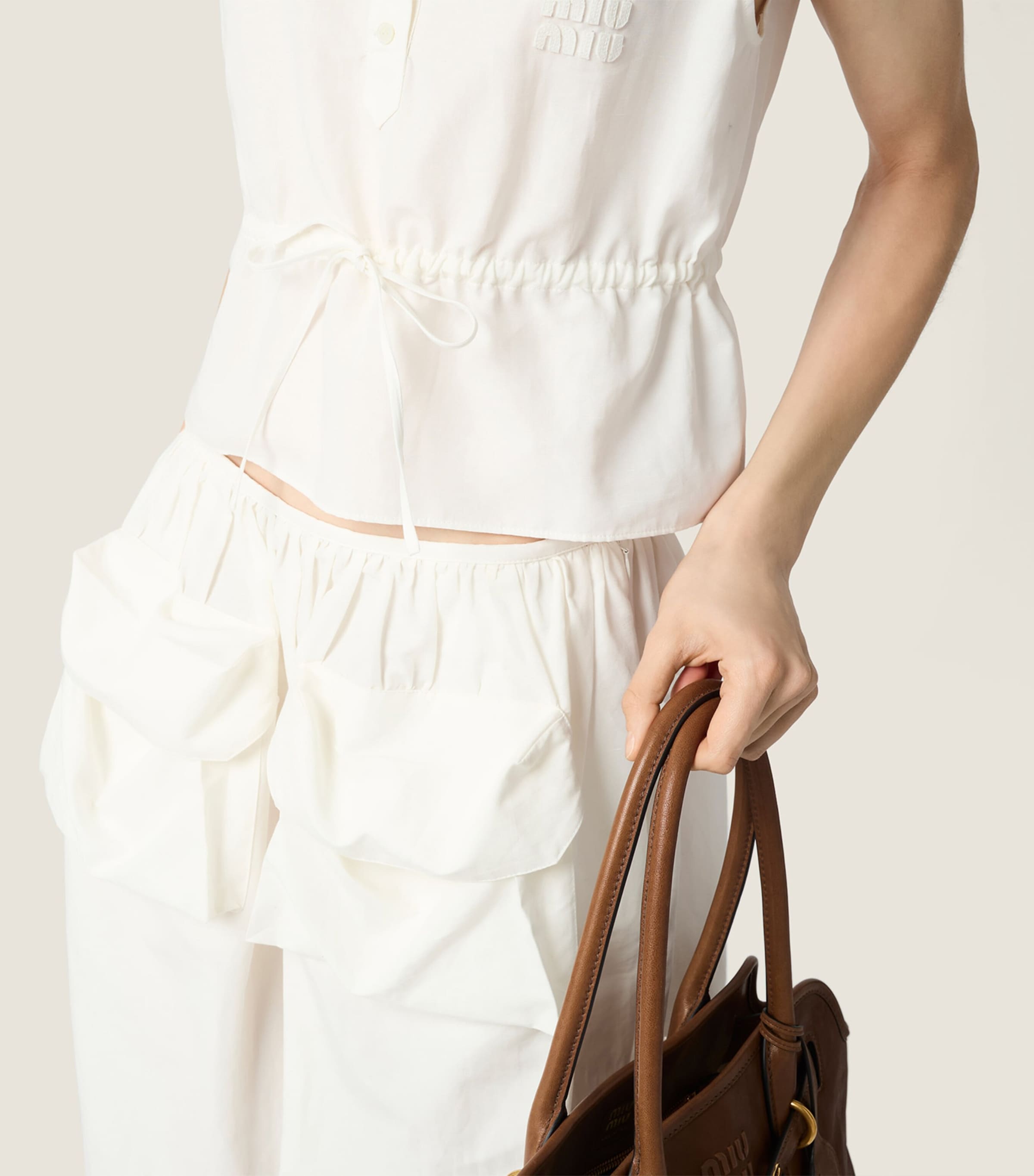 Miu Miu Womens Cotton-Linen Slubbed Midi Skirt White Image 4