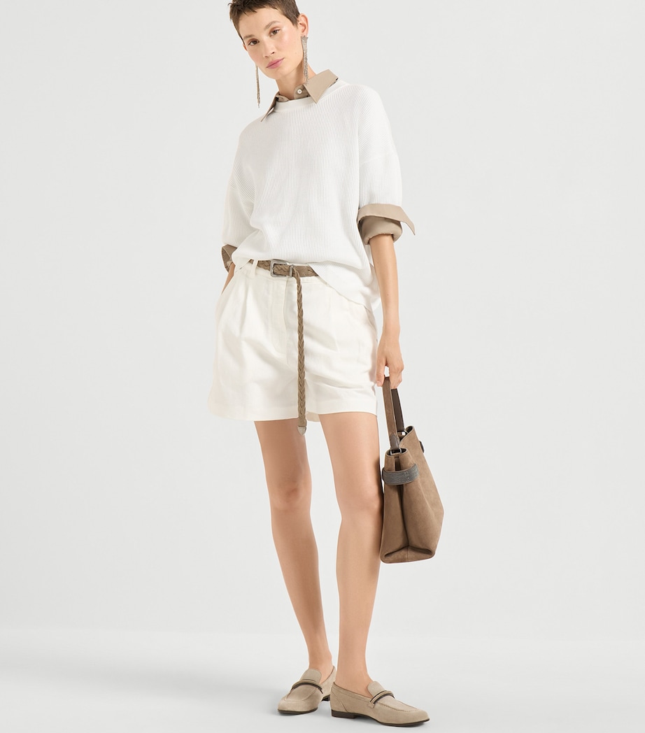 Brunello Cucinelli Womens Cotton Cropped-Sleeve Sweater Image 2
