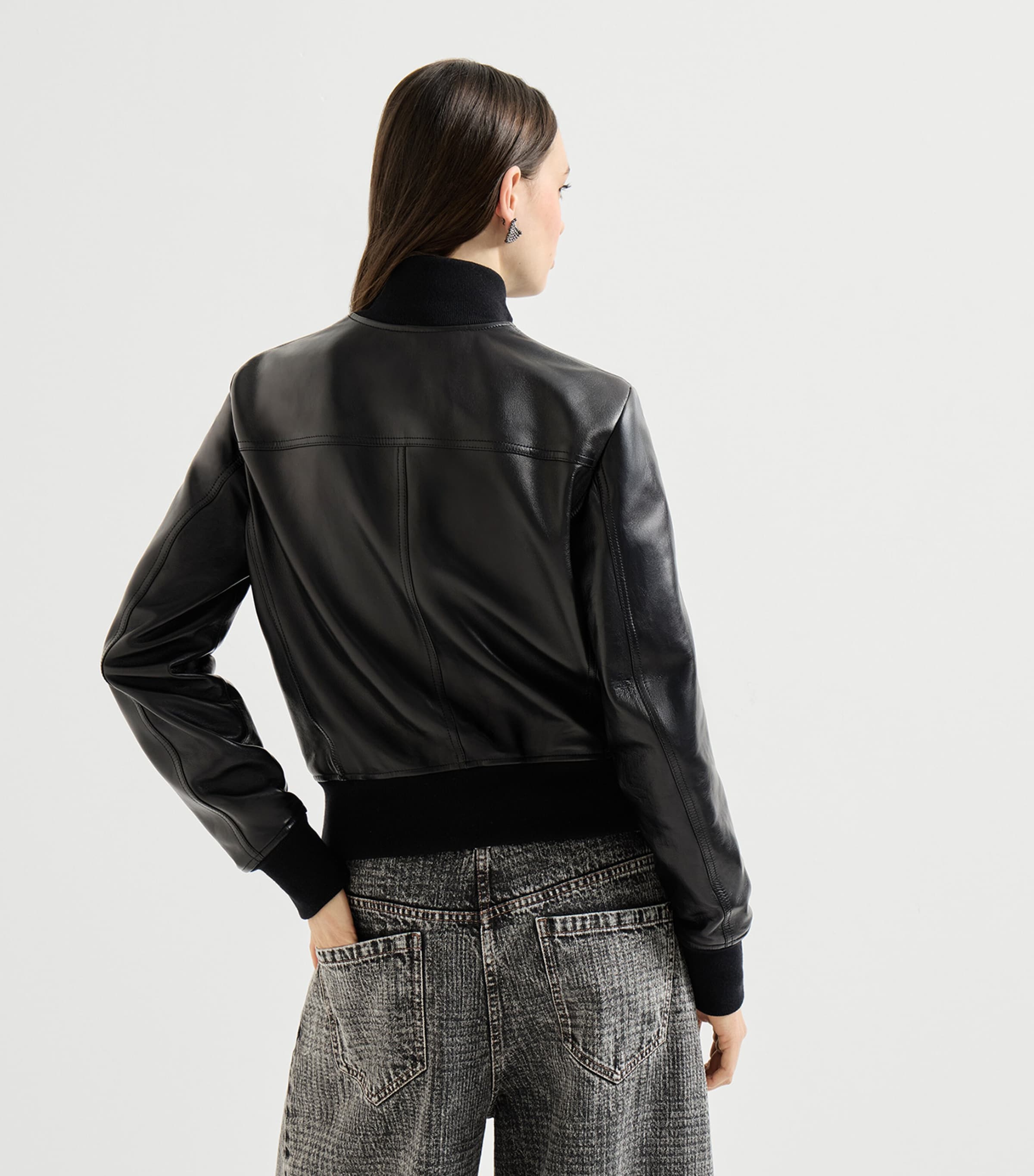Brunello Cucinelli Womens Nappa Leather Bomber Jacket Black Image 5