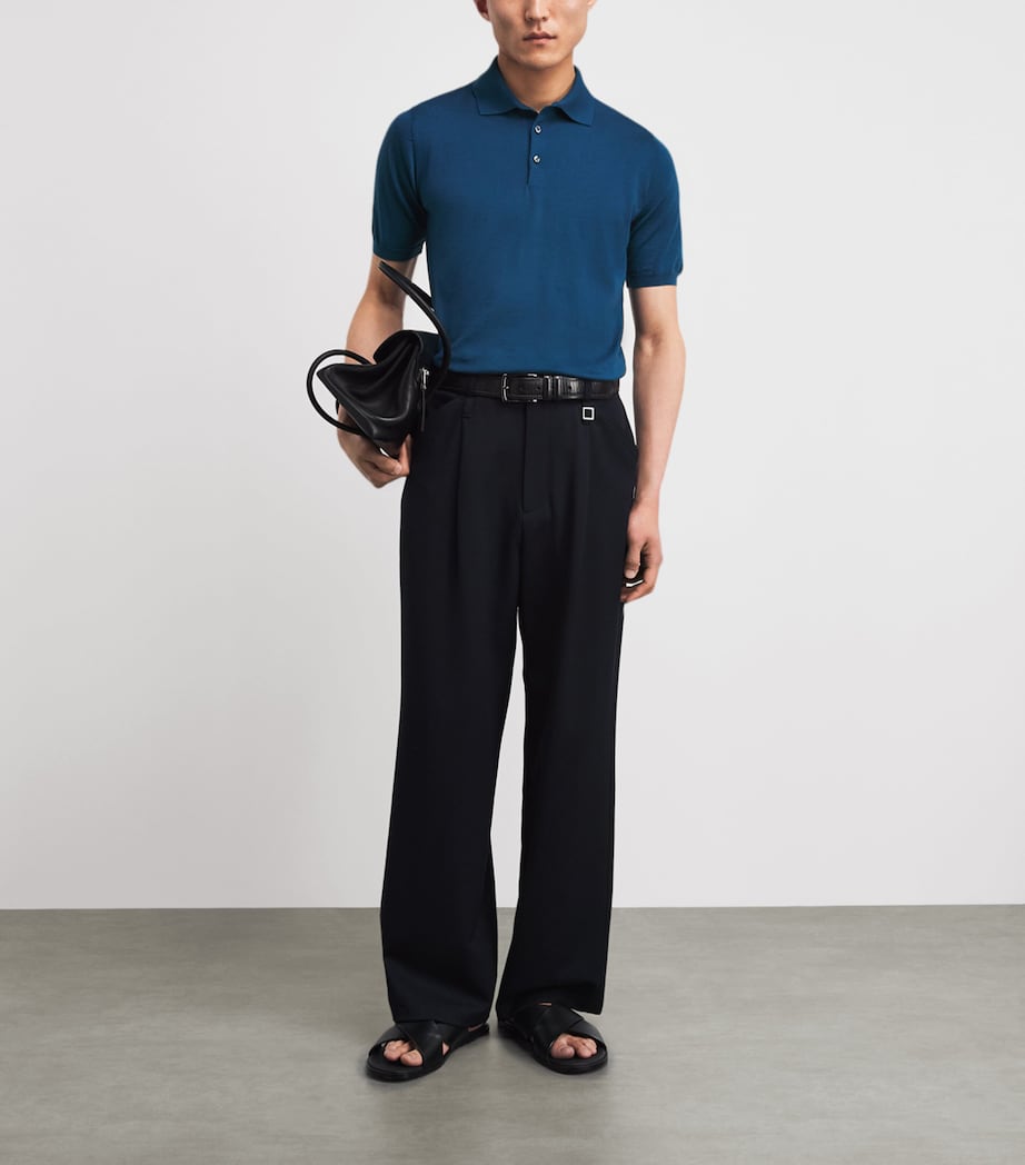 Fioroni Cashmere Mens Cotton-Cashmere Polo Shirt Marino Image 2