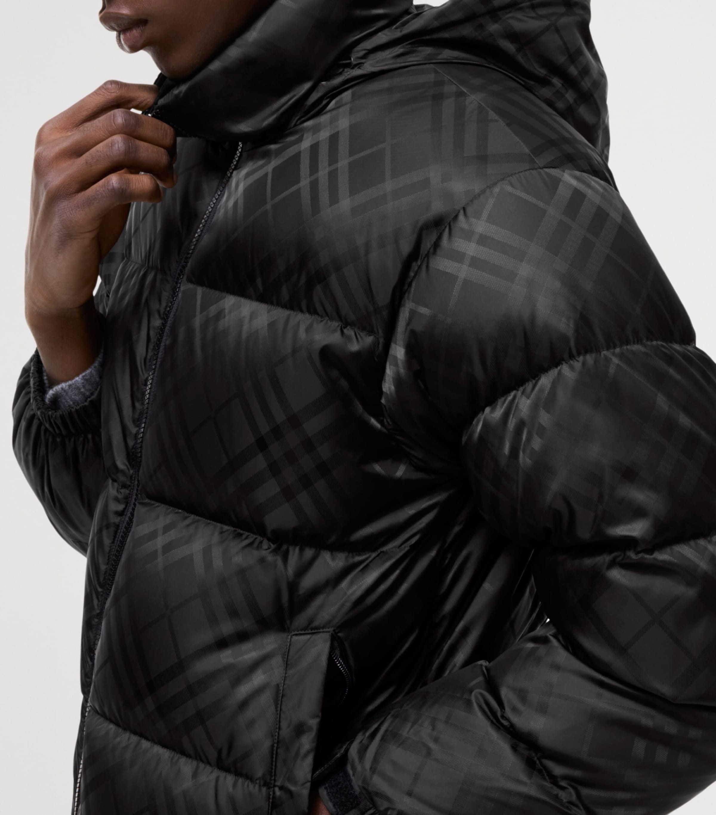 Burberry Mens Down Check Puffer Jacket Black Image 4