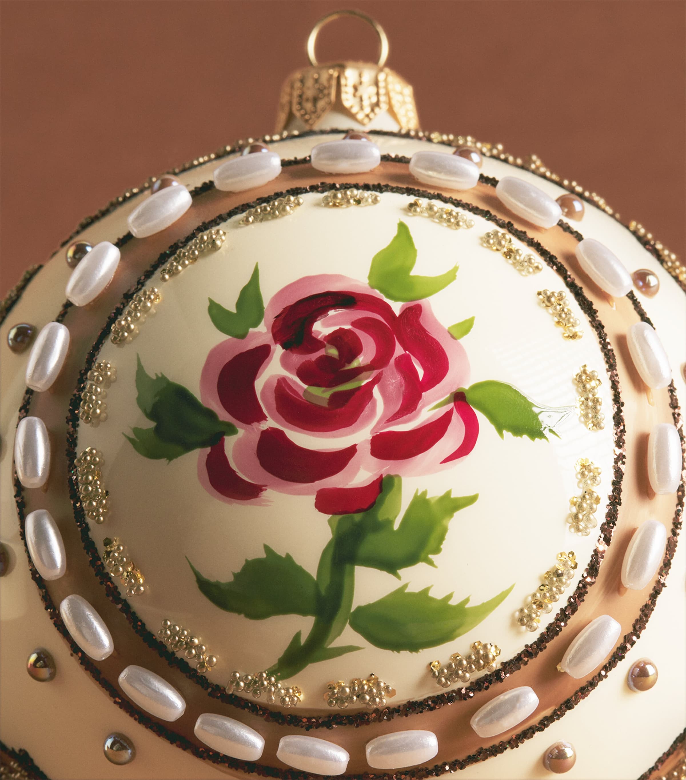 Harrods Beaded Rose Bauble Cream Image 2