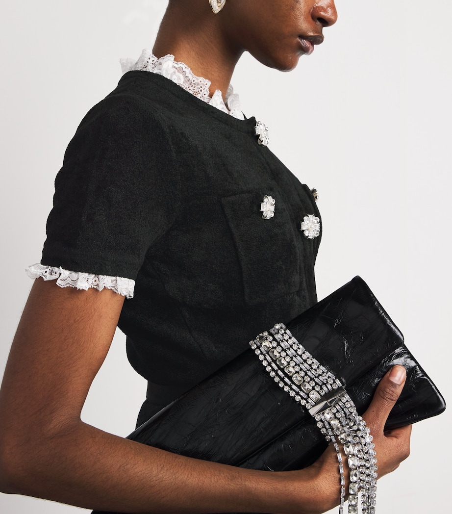 Chenille Lace-Trim Midi Dress BLACK Image 6