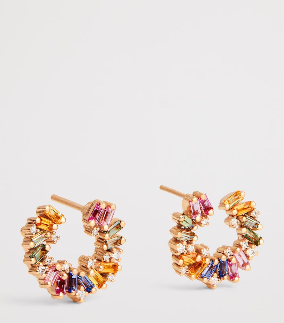 Rose Gold, Diamond and Sapphire Shimmer Spiral Hoop Earrings 18K RG/PS Image 3