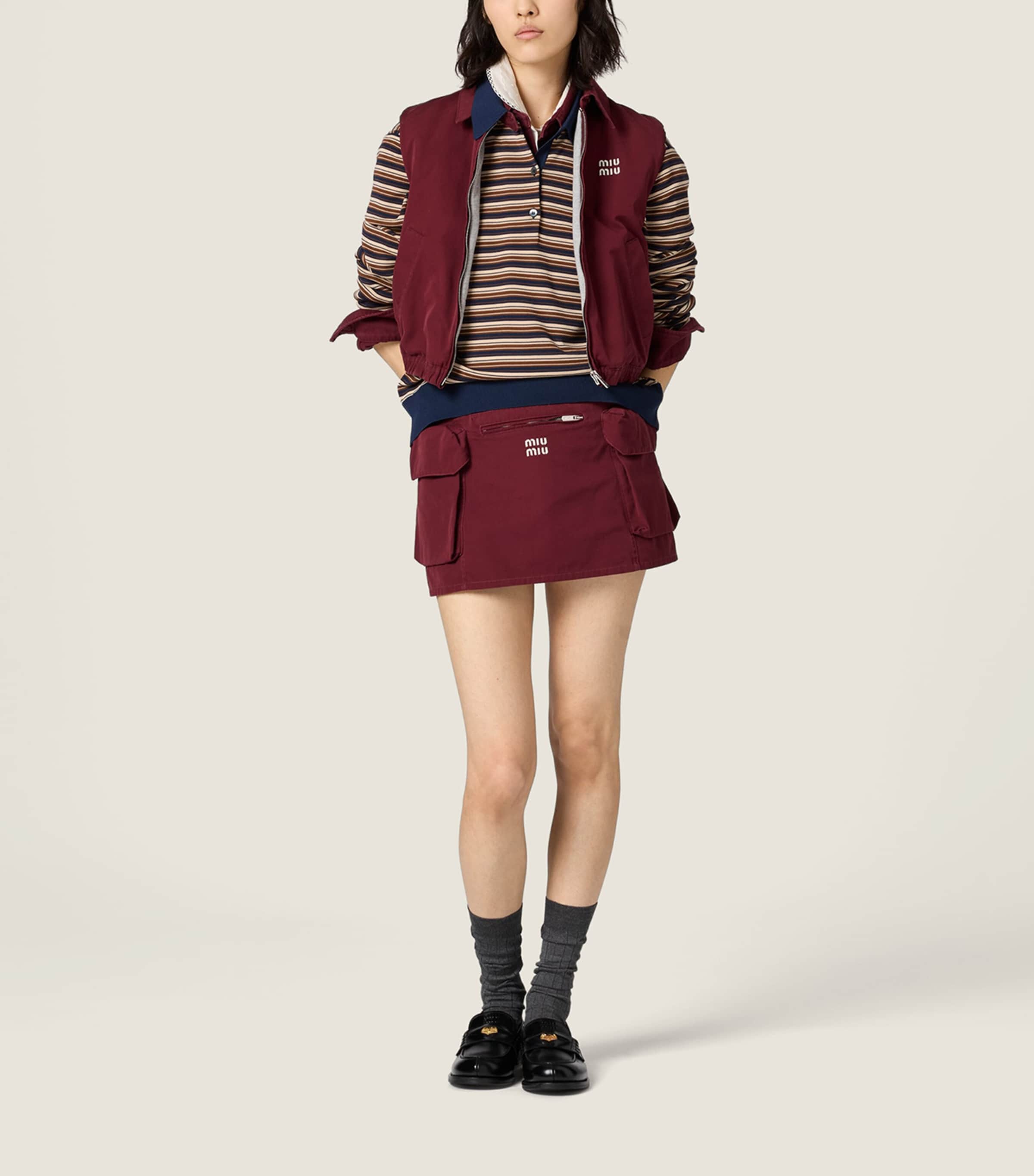 Miu Miu Womens Virgin Wool Stripe Polo Shirt Image 2