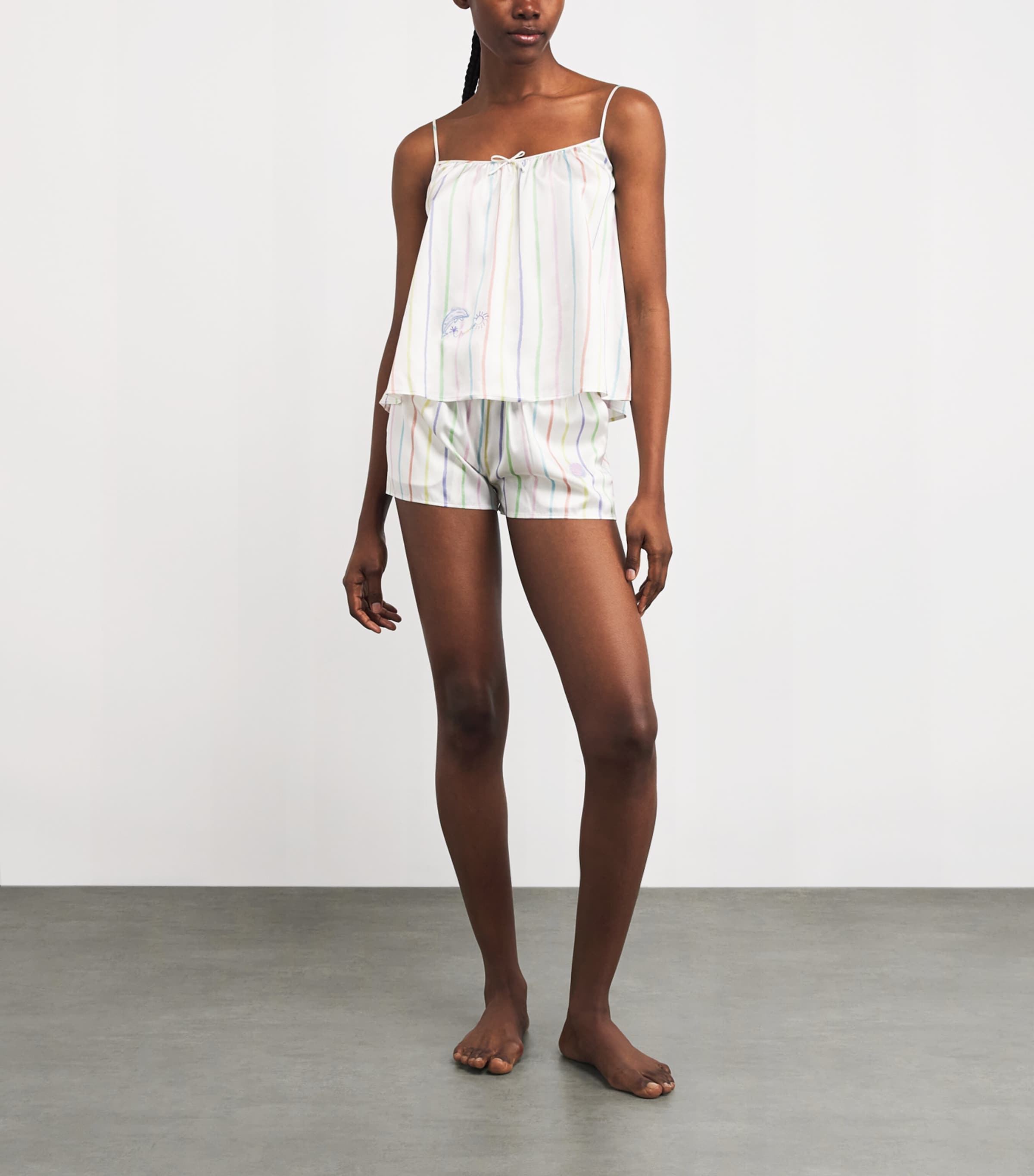 MANITO Silk-Blend Ocean Stripe Tank and Shorts Pyjama Set Ocean Stripe Image 2