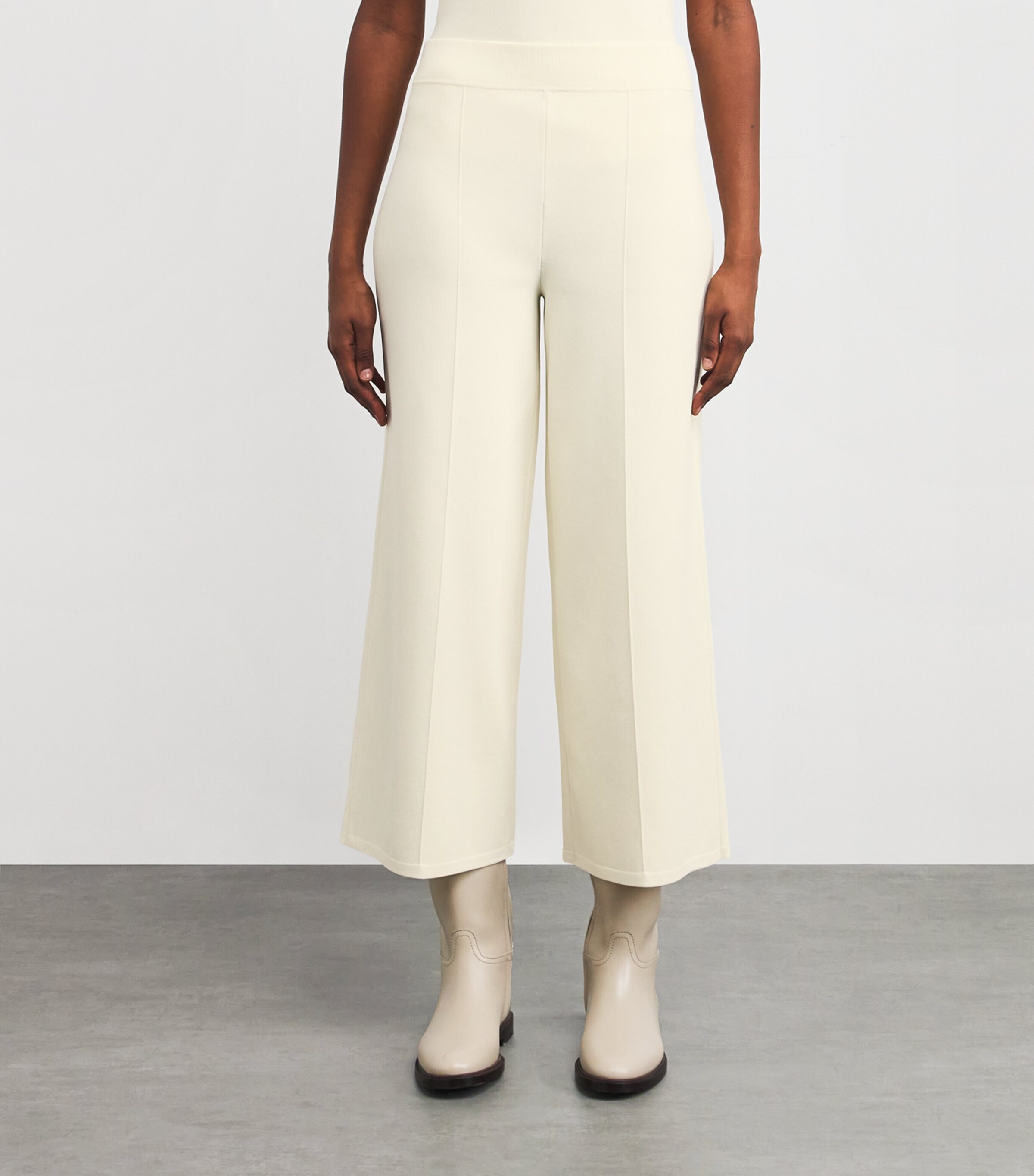 Stretch-Knit Wide-Leg Trousers IVORY Image 3