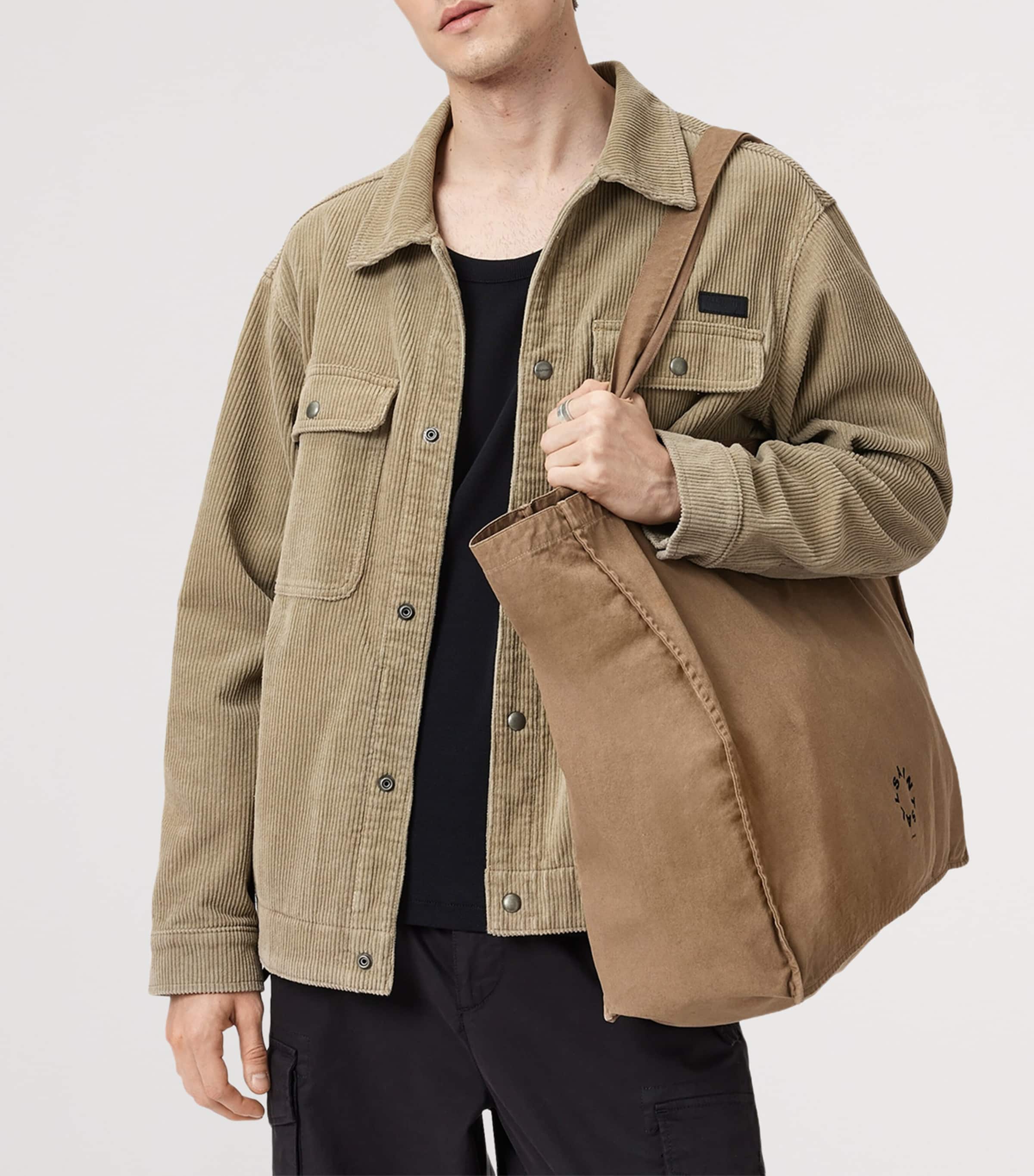 AllSaints Large Cotton Haven Tote Bag Pine Bark Brown Image 6
