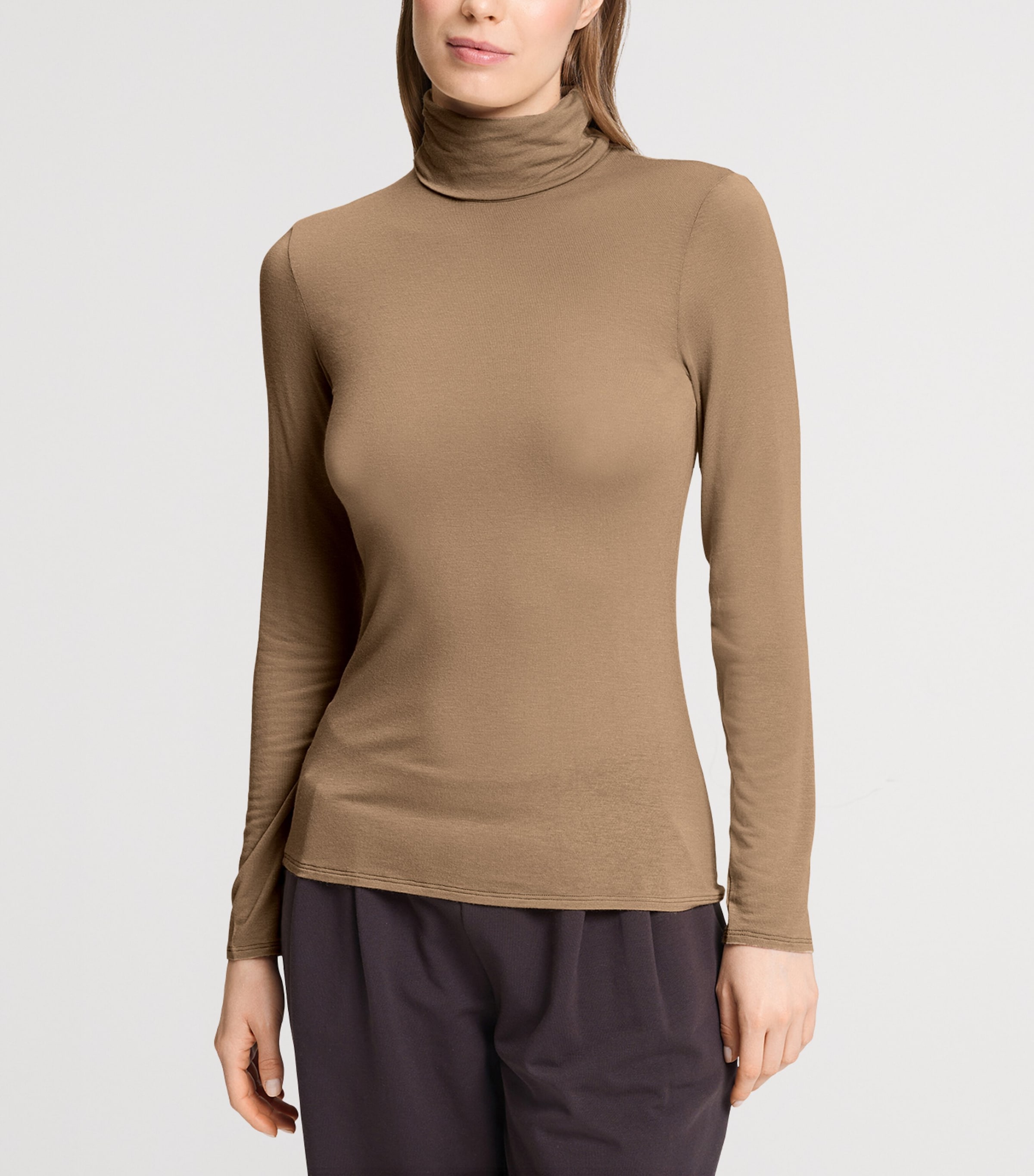 Hanro Womens Ultralight Wool High-Neck Top Suede Camel Image 4