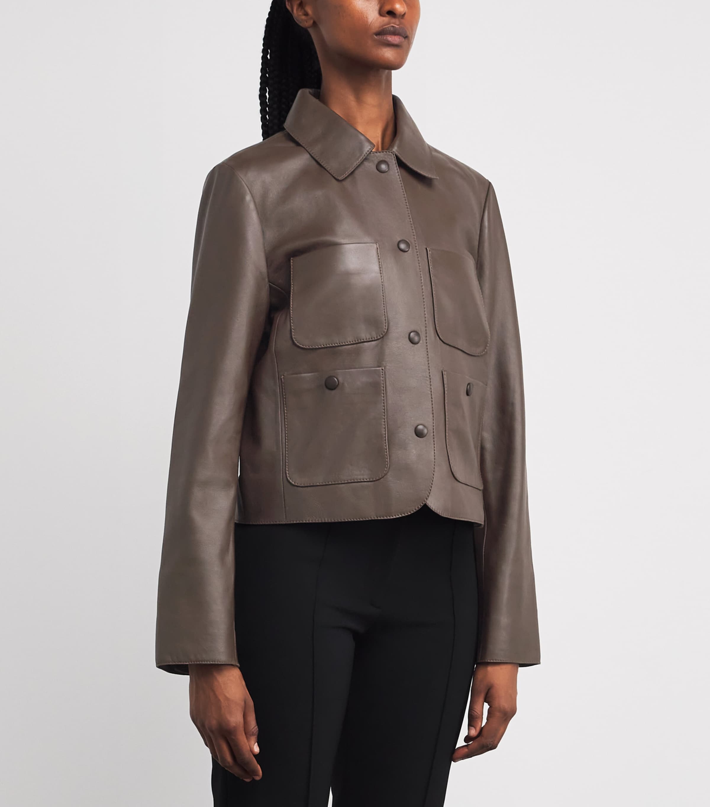 Patch-Pocket Leather Jacket CHOCOLATE Image 3