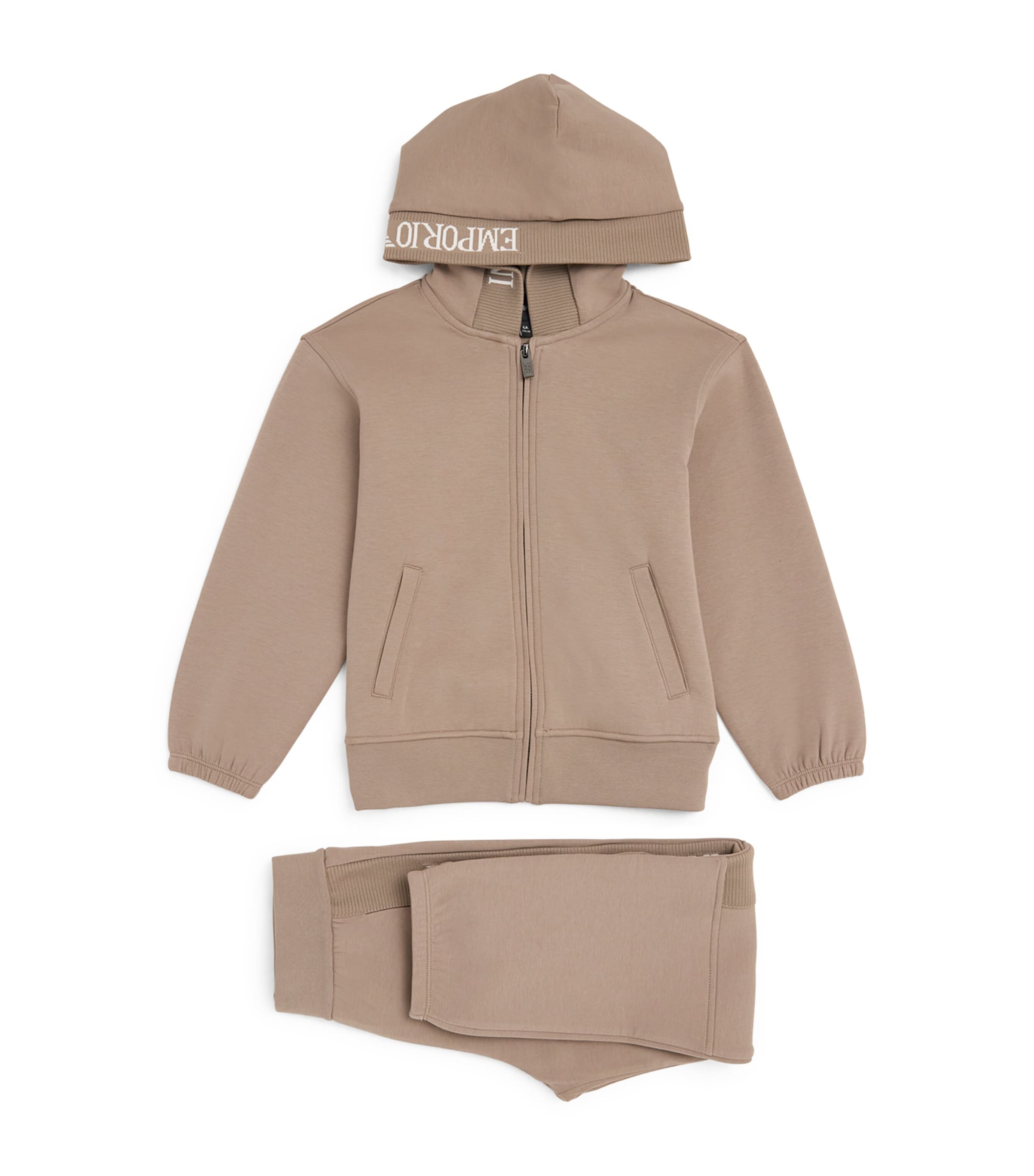 Shop Emporio Armani Logo-rib Tracksuit Set In Beige