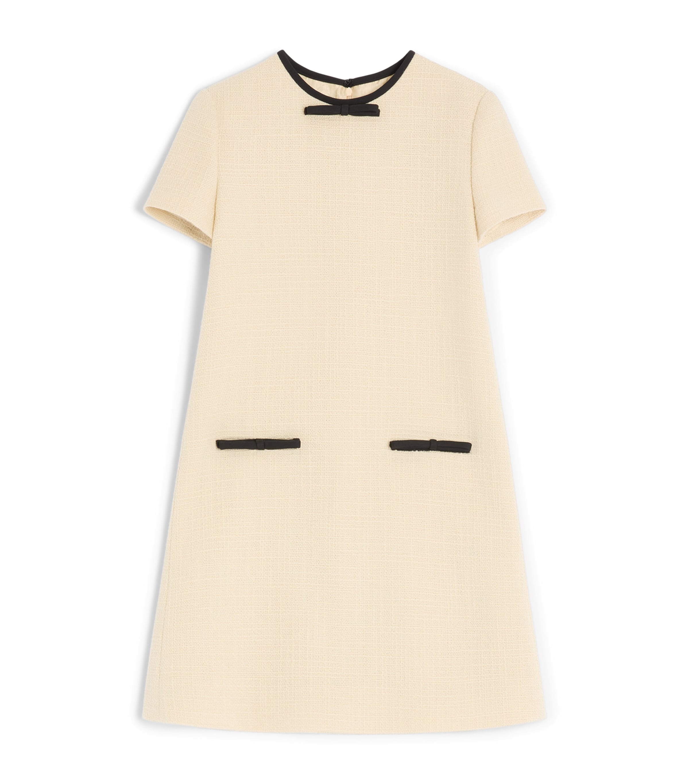 Valentino Bow Detail Virgin Wool Blend Tweed Minidress In Neutral