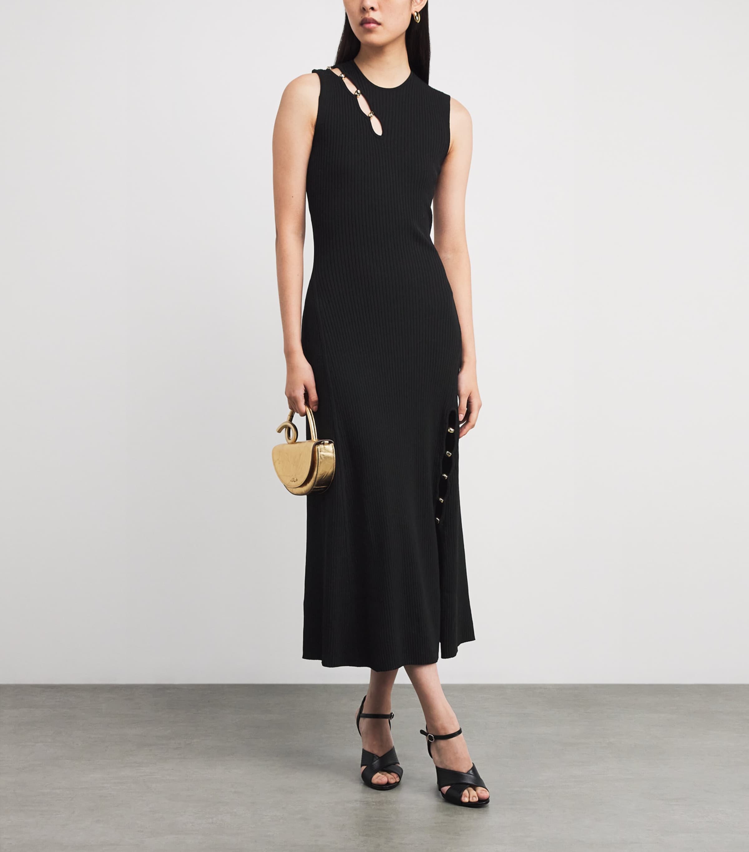 Rib-Knit Cutaway Maxi Dress BLACK Image 2
