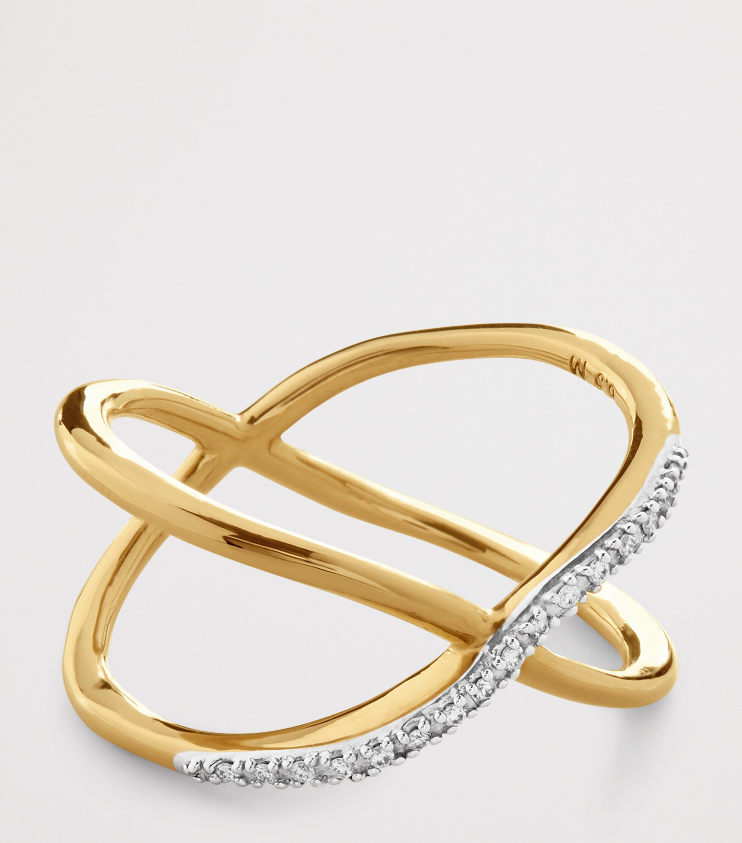 Monica Vinader Yellow Gold and Diamond Riva Cross Ring Gold Vermeil Image 2