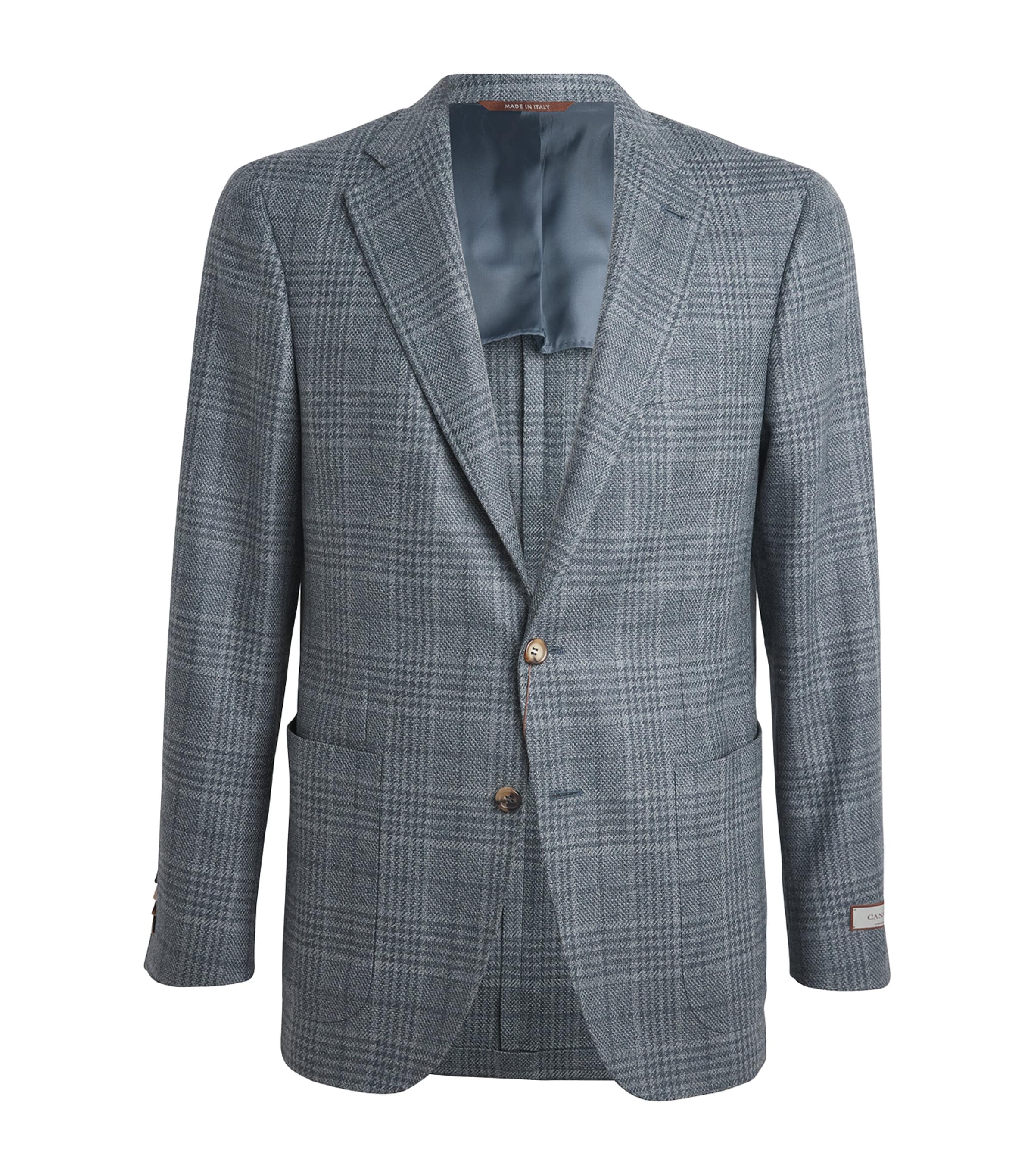 Shop Canali Wool-silk Check Blazer In Green