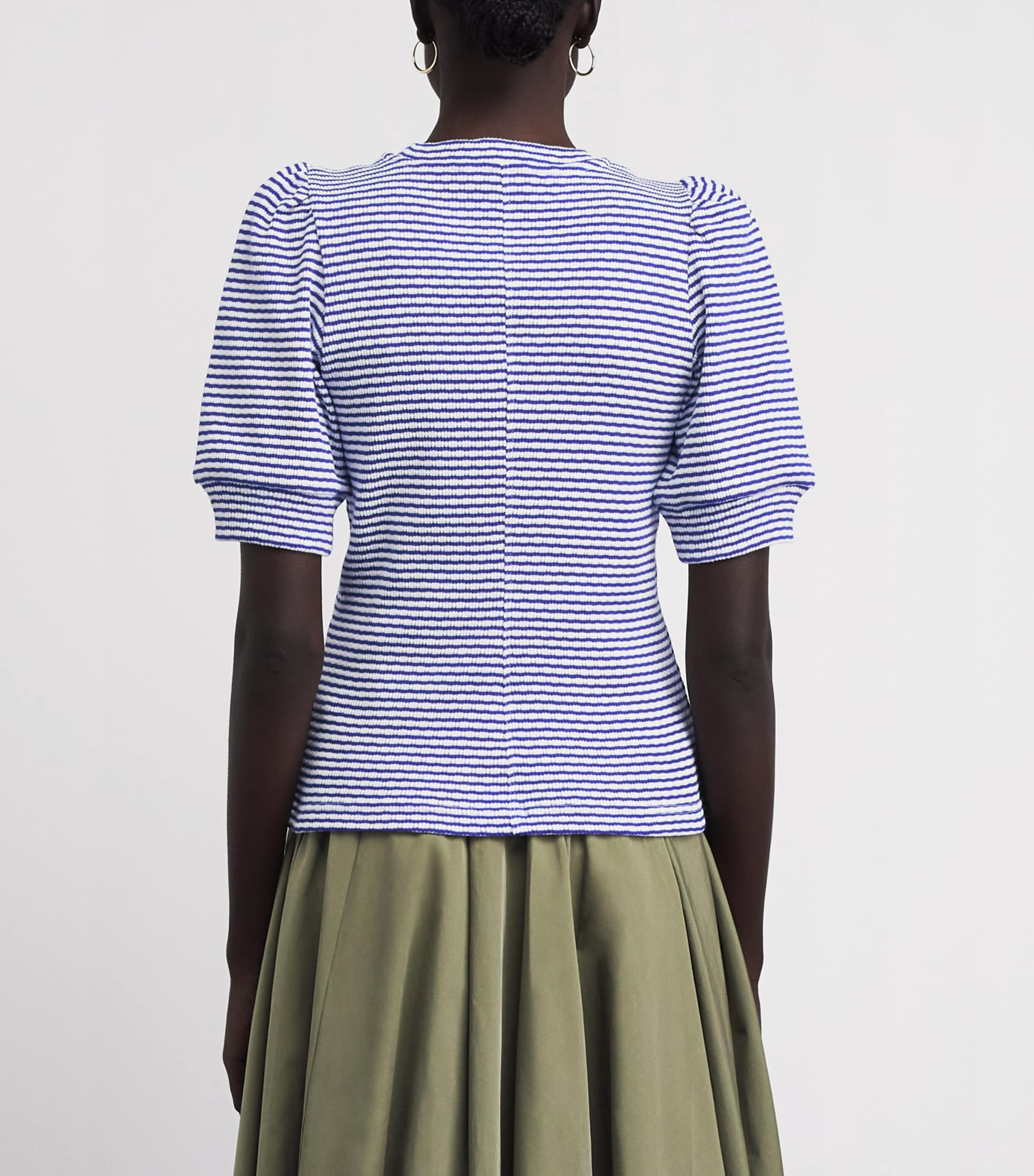 ME+EM Womens Cotton Puff-Sleeve T-Shirt Deep Blue/soft White Image 5