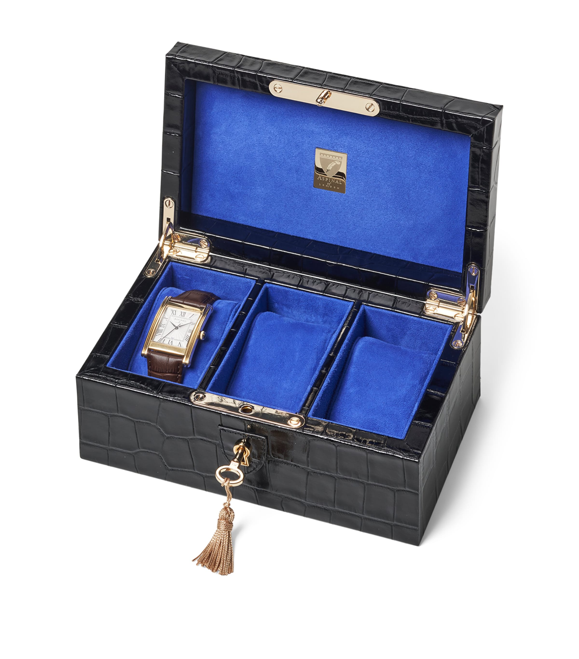 Leather Croc-Embossed 3-Piece Watch Box BLACK Image 4