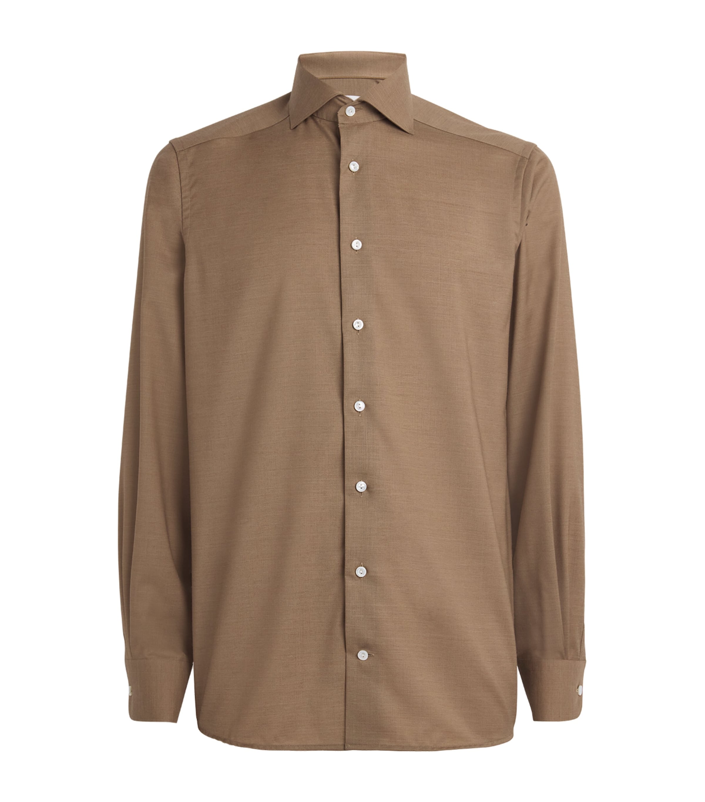 Eton Mens Virgin Wool-Cashmere Shirt Beige Image 1