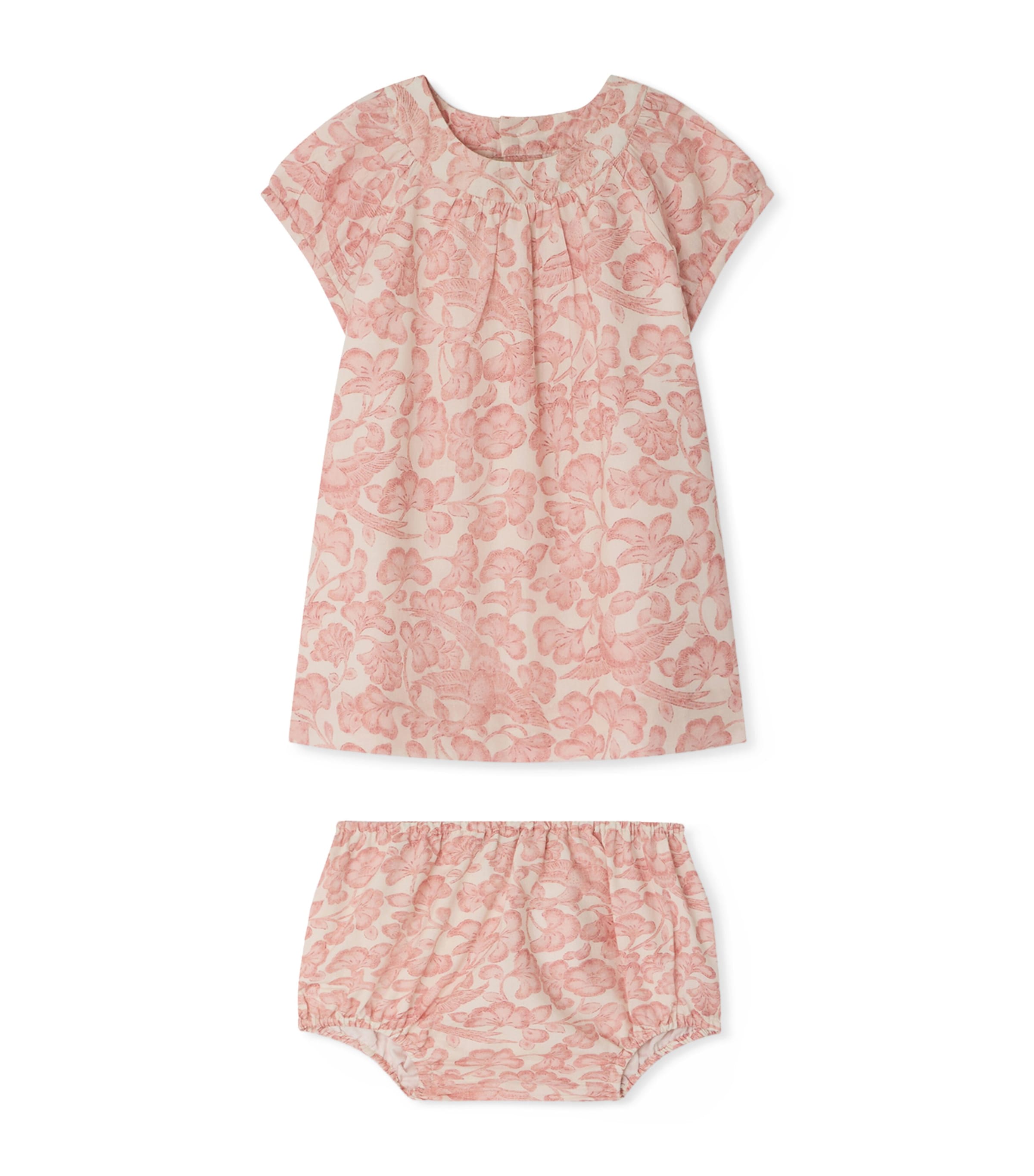 Bonpoint Cotton Floral Print Dress and Bloomers Set (6-18 Months) Fl Beige Rose Image 1