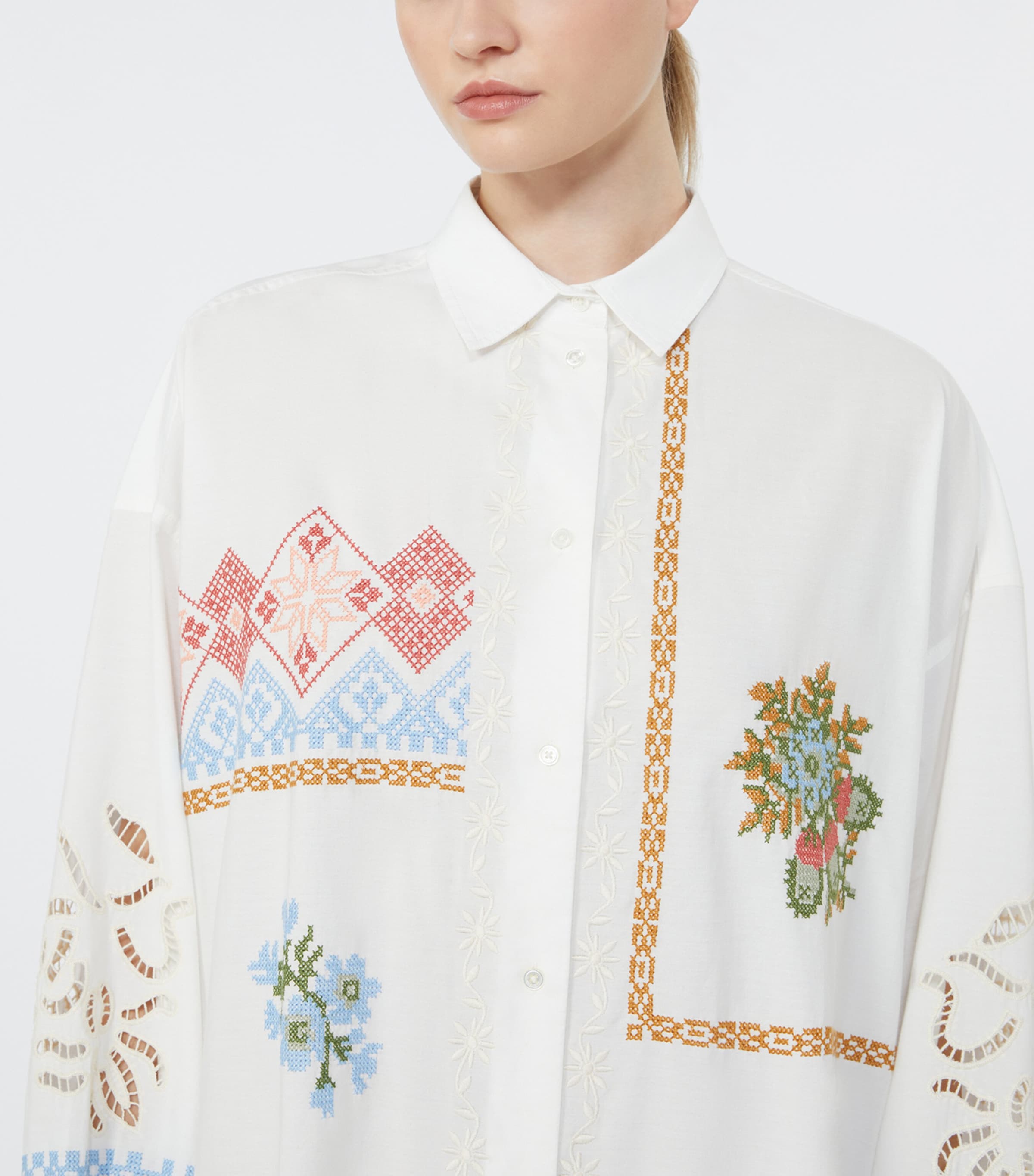 Weekend Max Mara White Cotton Embroidered Midi Dress | Harrods LK