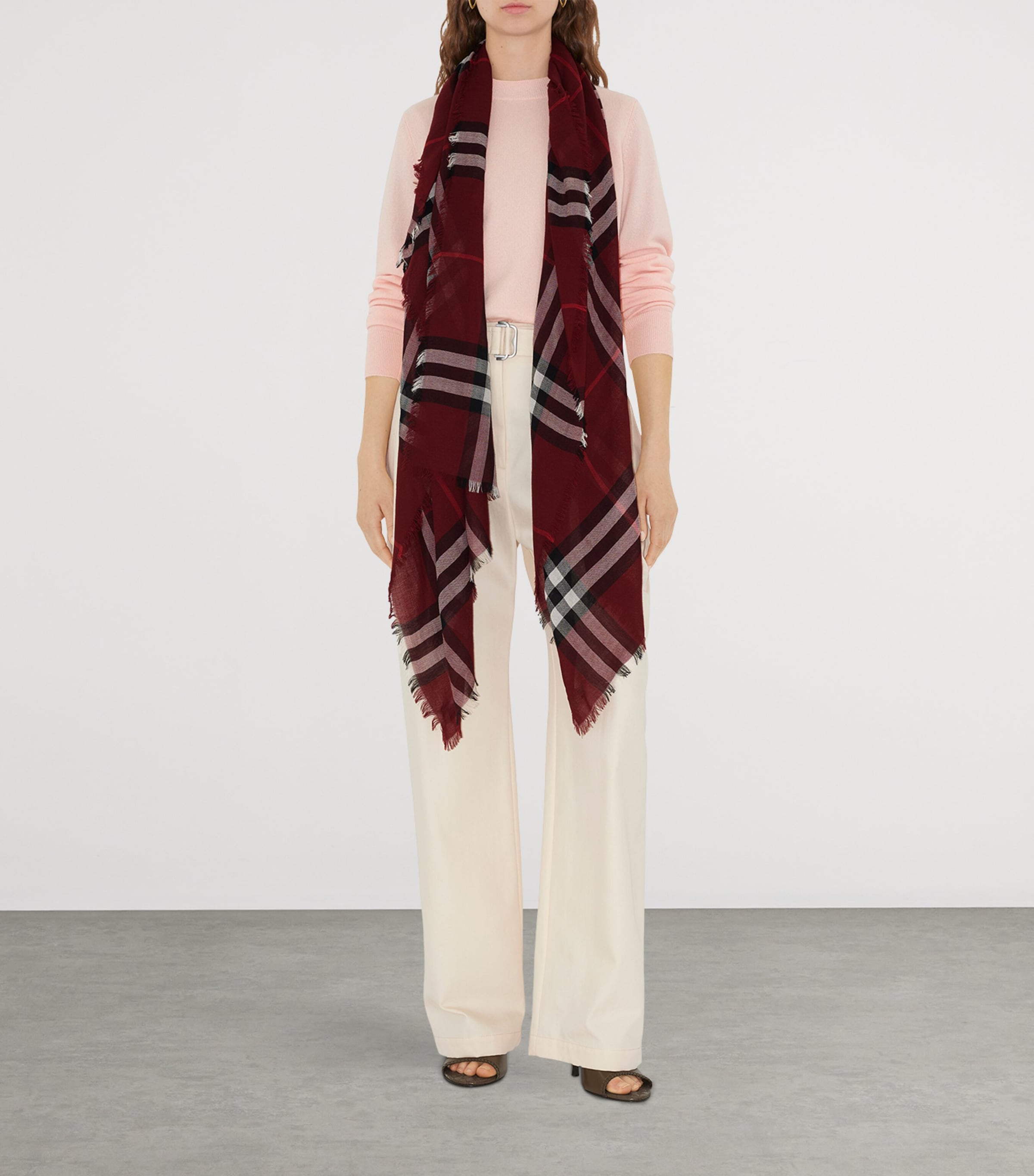 Wool Wide Check Scarf OXBLOOD RED Image 3