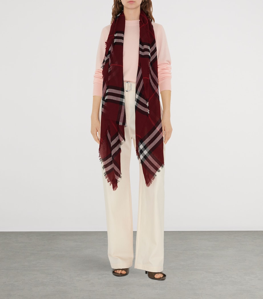 Wool Wide Check Scarf OXBLOOD RED Image 3