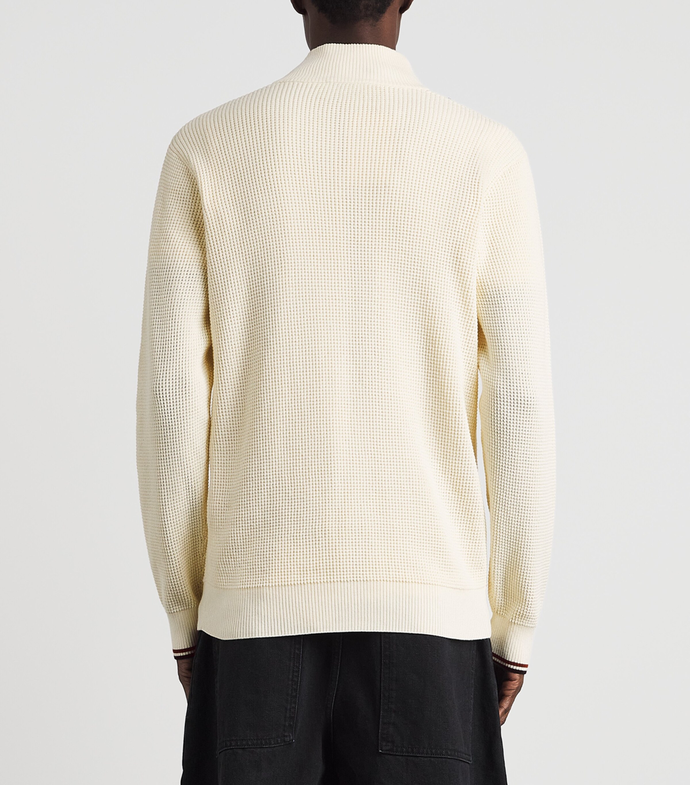 Fred Perry Mens Cotton Waffle-Knit Quarter-Zip Sweatshirt Ecru Image 5
