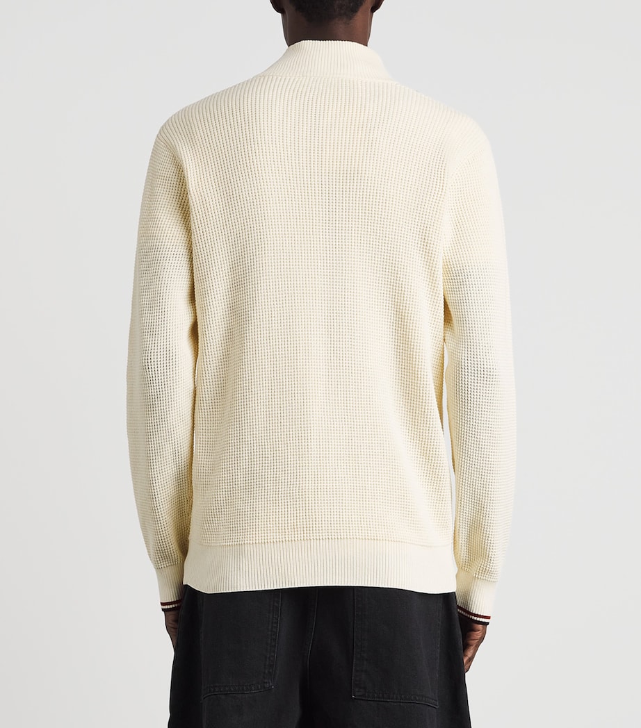 Fred Perry Mens Cotton Waffle-Knit Quarter-Zip Sweatshirt Ecru Image 5