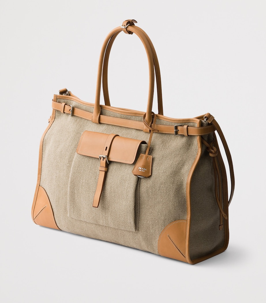 Prada Linen-Leather Route Tote Bag Neutral Image 5