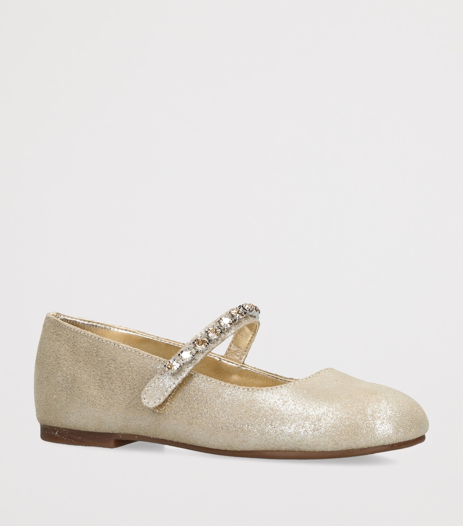BabyWalker Leather Crystal-Strap Ballet Flats Gold Image 2
