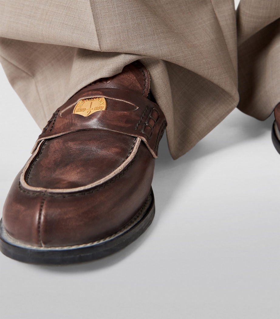 Leather Vintage-Effect Loafers F0192 Image 4