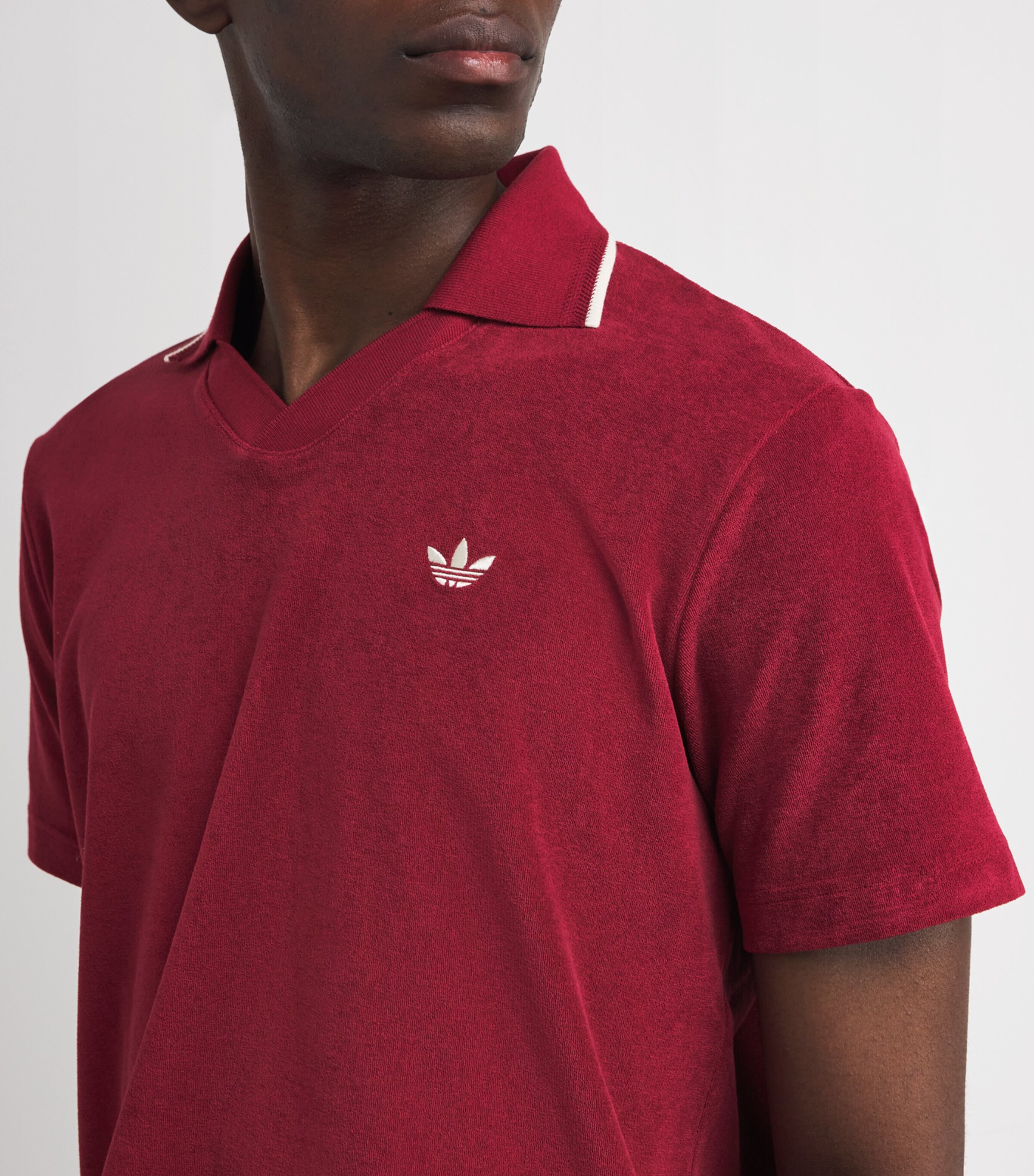 adidas Mens x Wales Bonner Cotton-Blend Collared T-Shirt Collegiate Burgundy Image 6