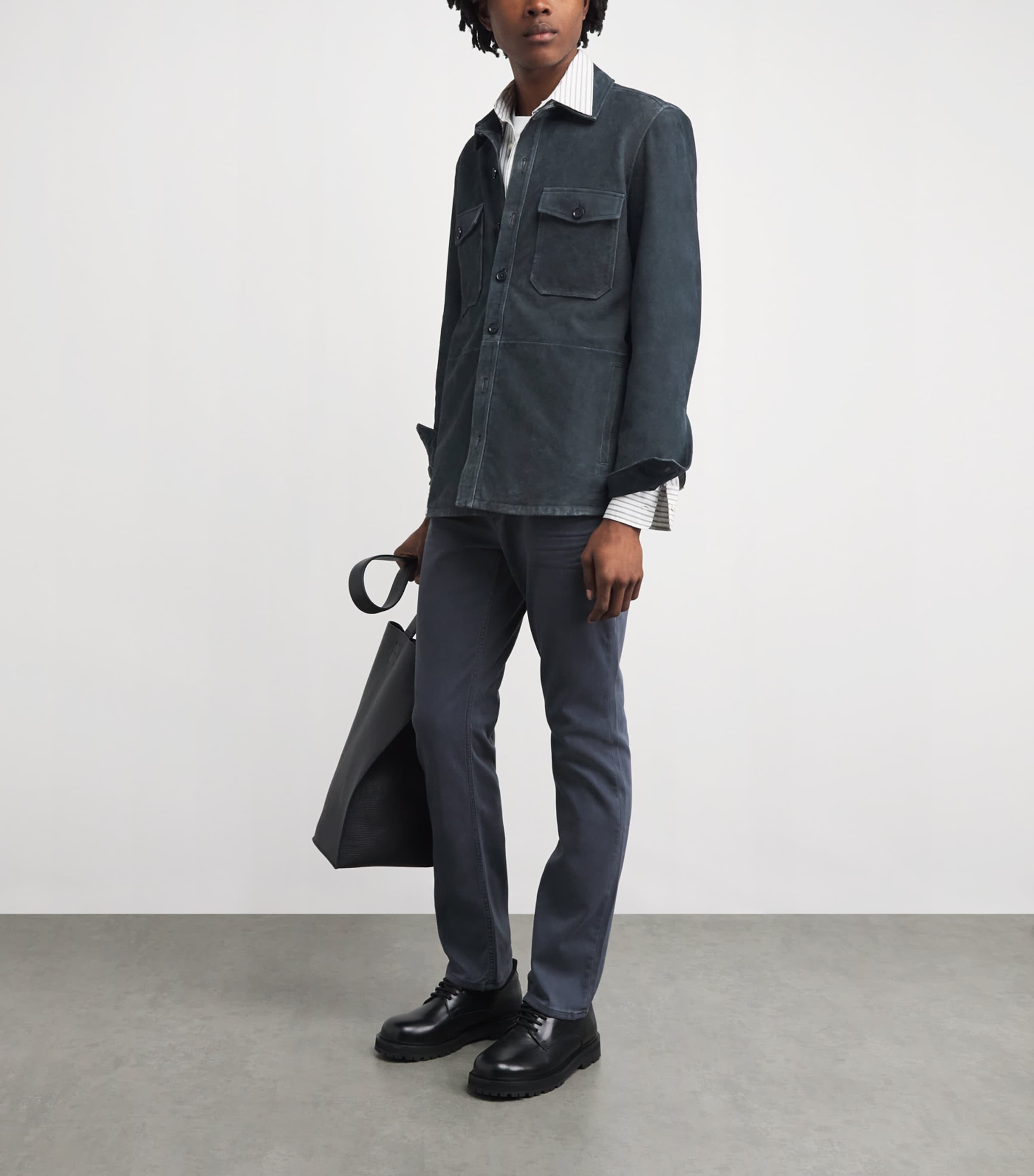 PAIGE Mens Suede Peyman Overshirt Dark Navy Image 2