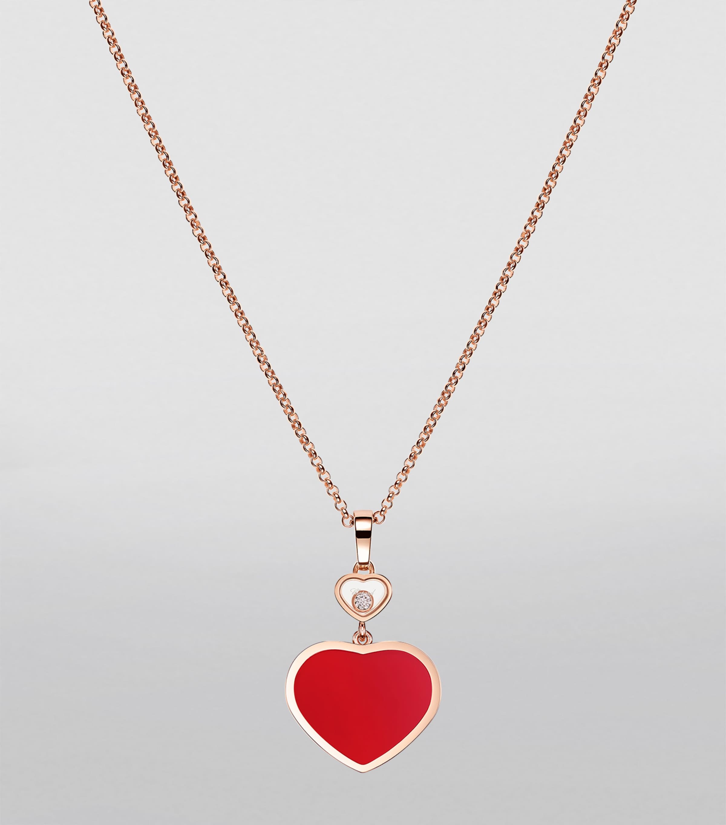Chopard Rose Gold, Carnelian and Diamond Happy Hearts Pendant