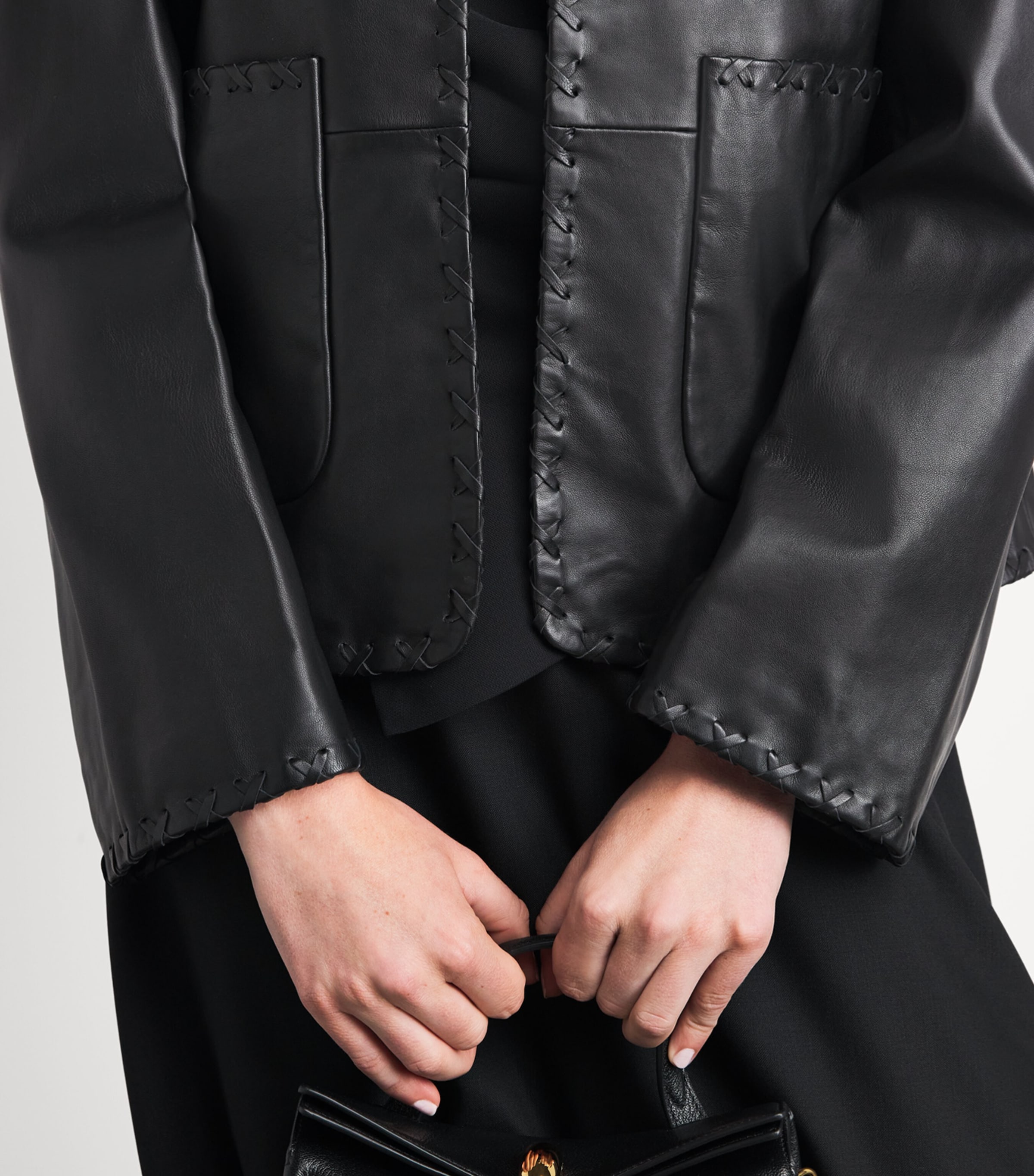 Róhe Womens Cross-Stitch Leather Jacket Black Image 3