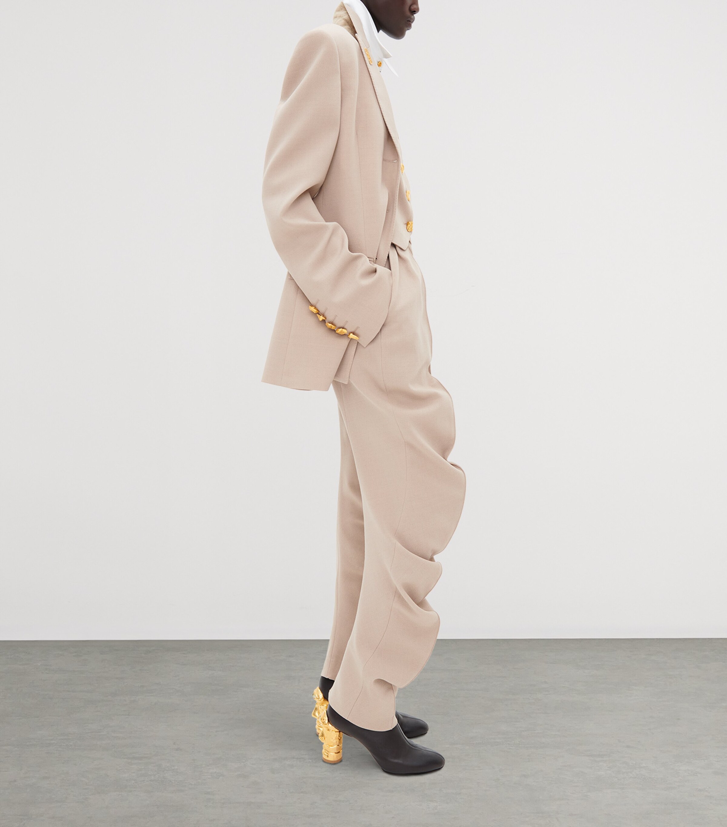 Schiaparelli Womens Wool-Blend Bijoux Chain Blazer Nude Image 3