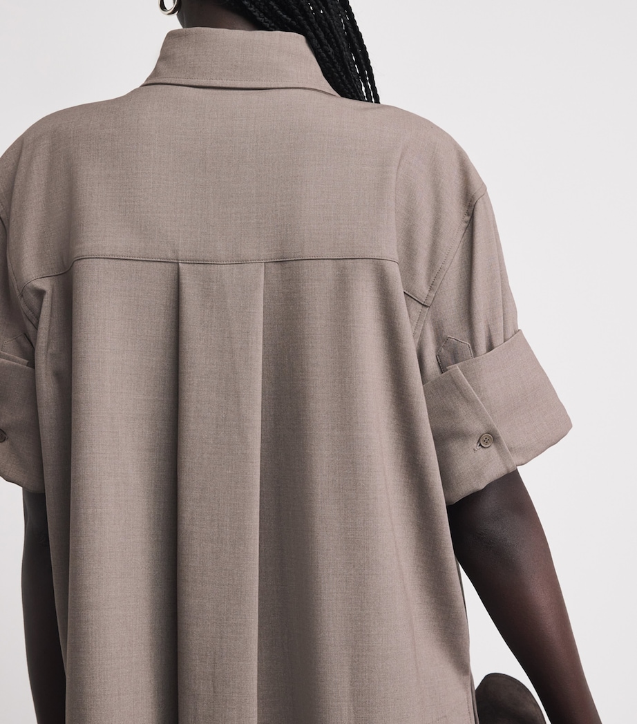 CAMILLA AND MARC Womens Pleated Vector Short-Sleeve Shirt Mocha Image 3