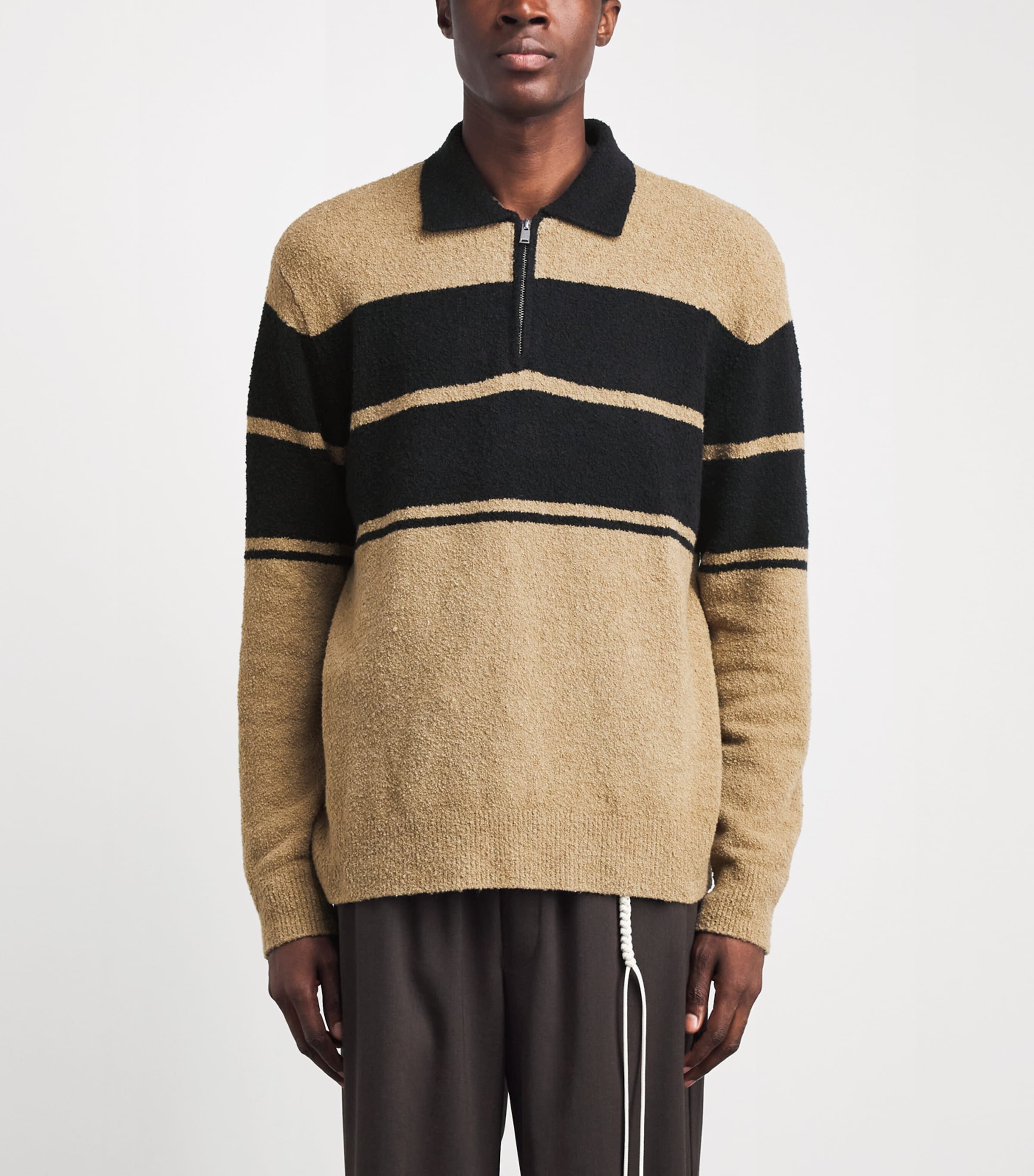 Samsøe Samsøe Mens Stripe Sanino Quarter-Zip Sweater Washed Black St. Image 4