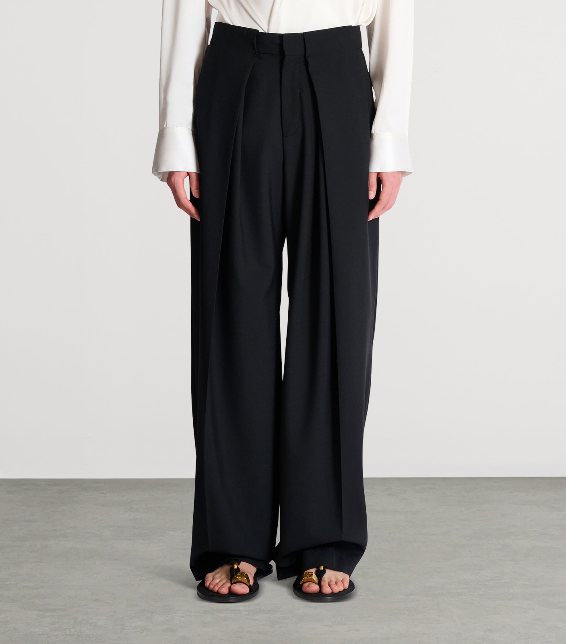 Balmain Mens Wool Twill Pleated Trousers Noir Image 2