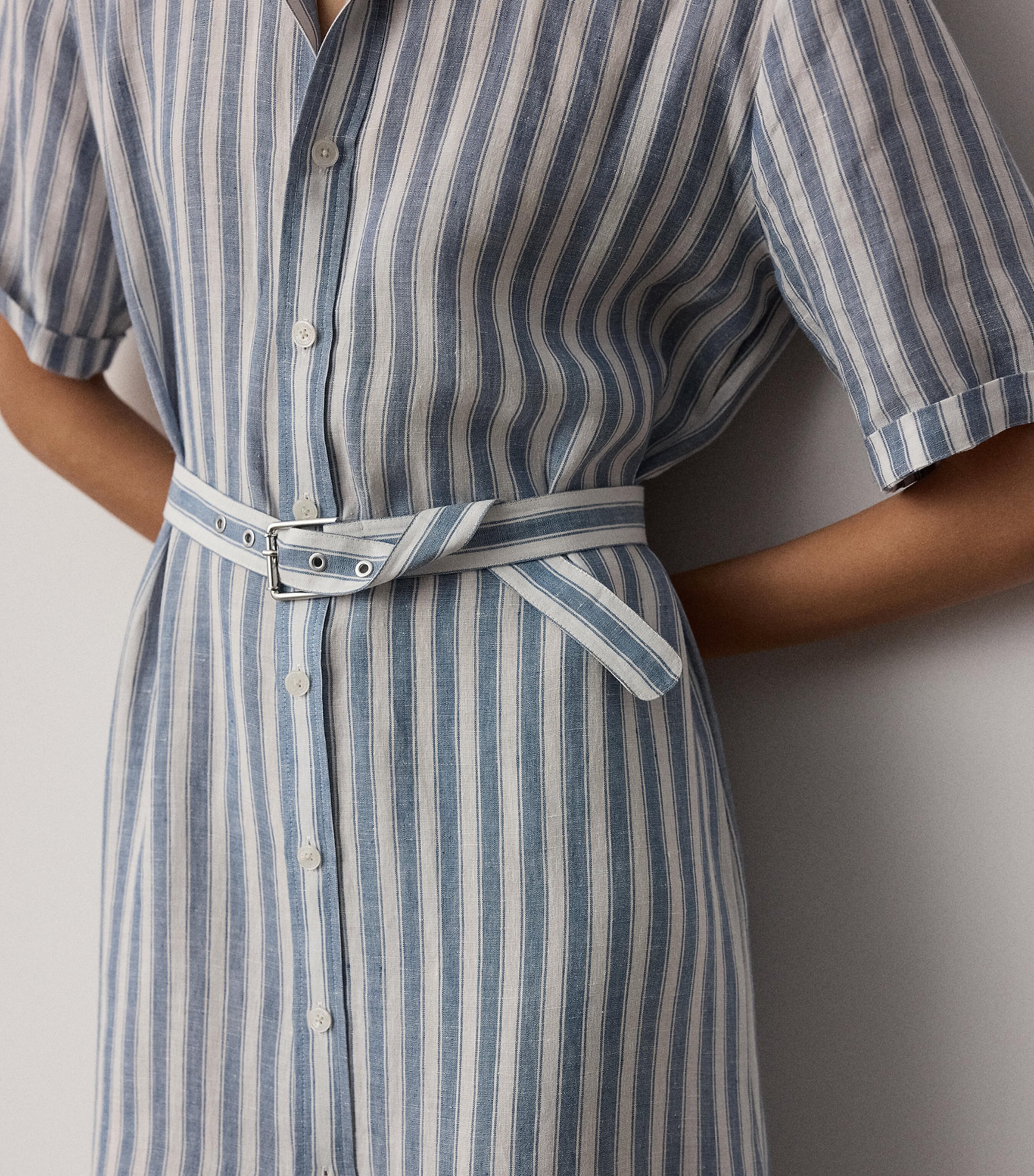 Ralph Lauren Collection Womens Linen Carol Shirt Dress Chambray Blue/cream Image 4