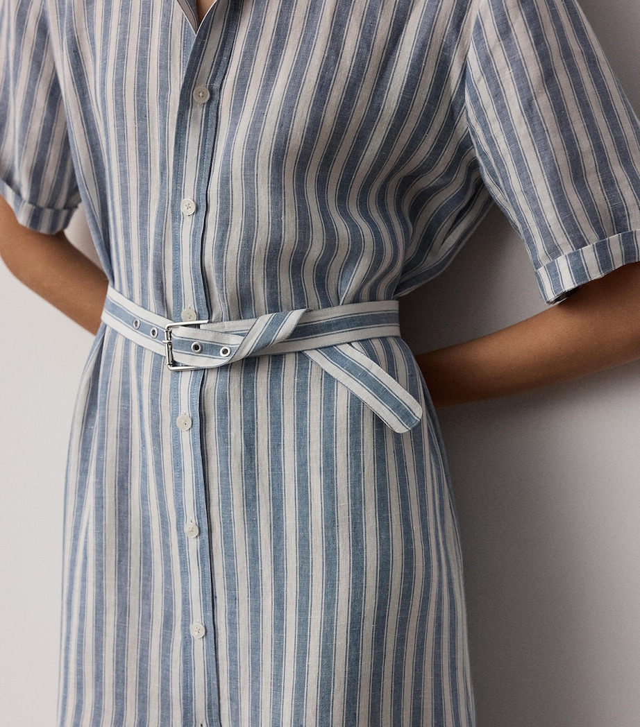 Ralph Lauren Collection Womens Linen Carol Shirt Dress Chambray Blue/cream Image 4