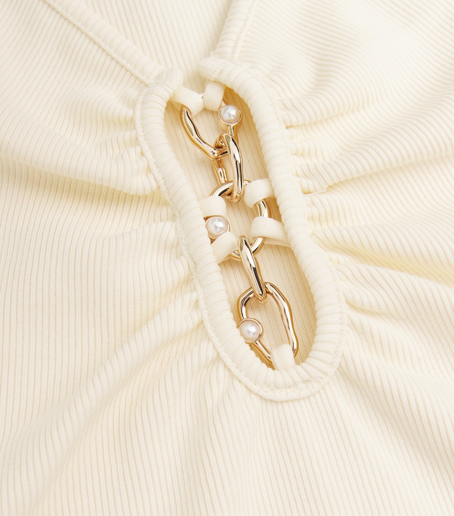 Sandro Paris Womens Stretch-Cotton Ruched-Detail T-Shirt Ecru Image 5