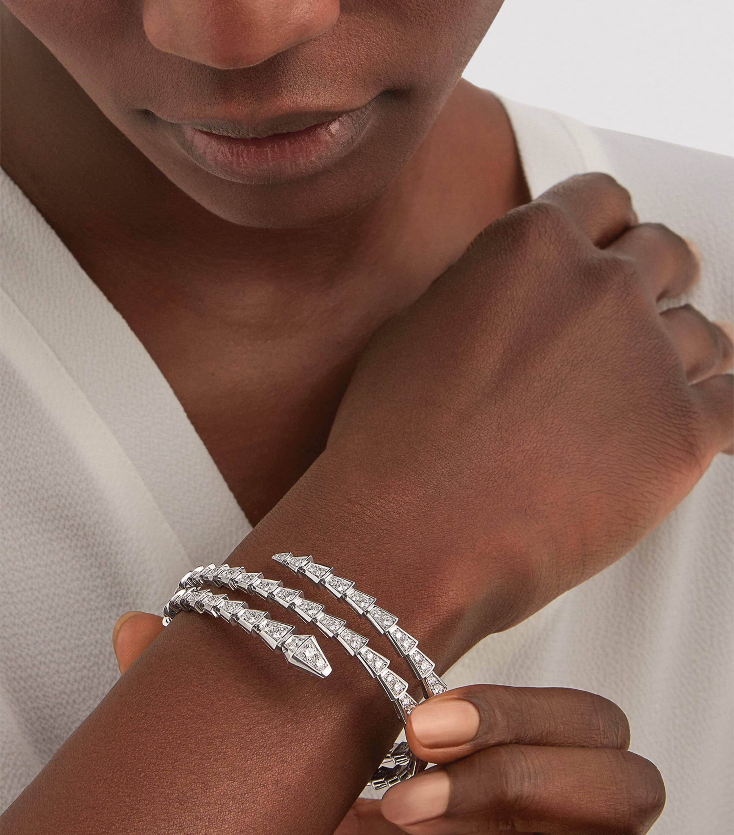 Small White Gold and Diamond Serpenti Viper Bracelet WHITE GOLD Image 4