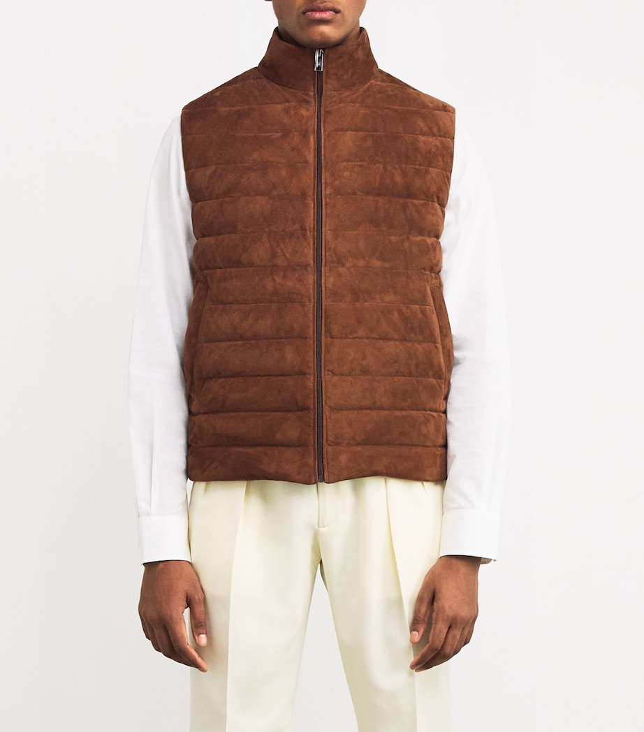 Ralph Lauren Purple Label Mens Suede Hoffman Padded Gilet Chestnut Brown Image 3