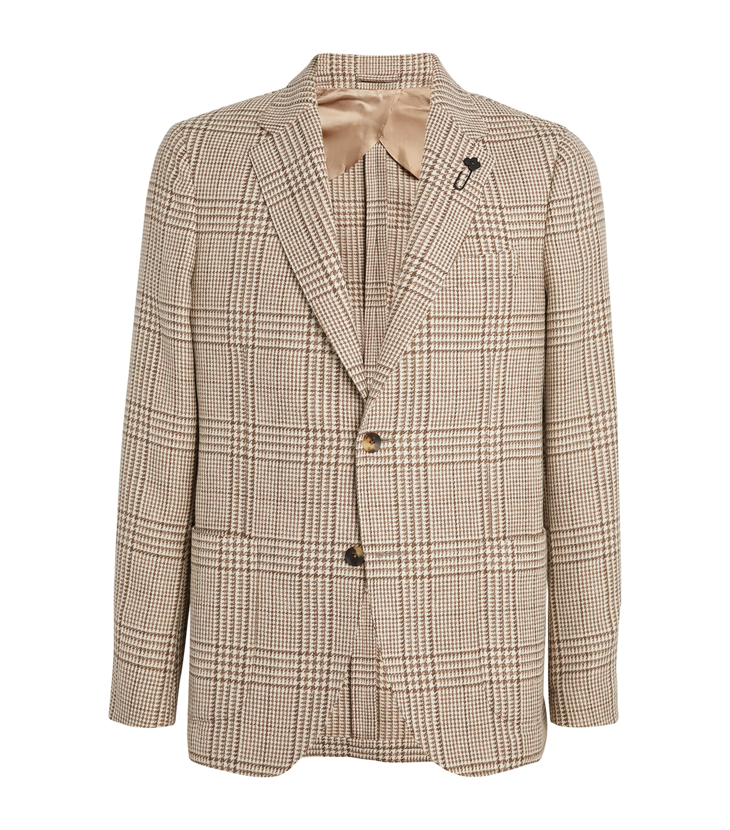 Shop Lardini Checked Blazer In Grey