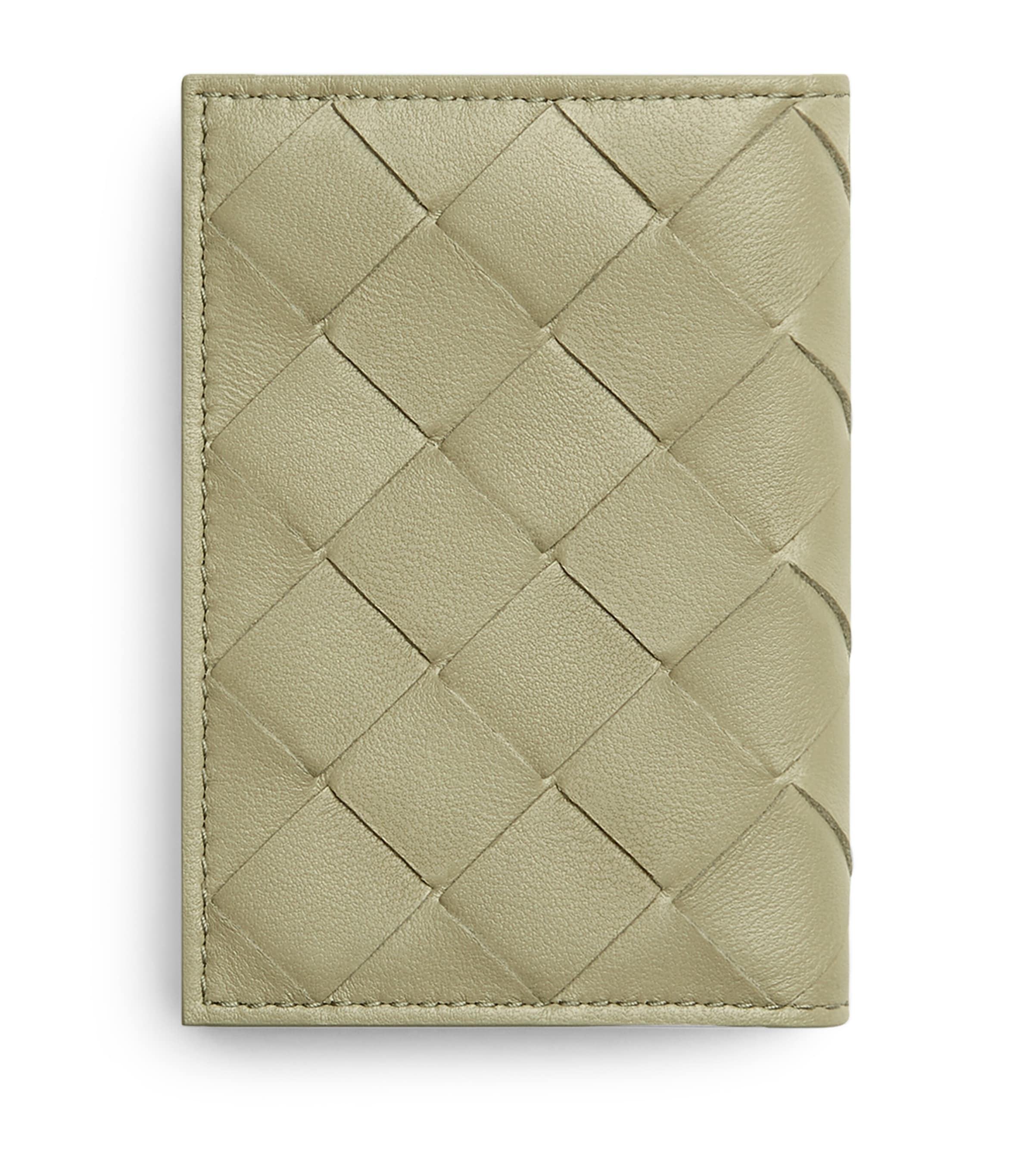 Bottega Veneta Leather Intrecciato Trifold Wallet In Gold