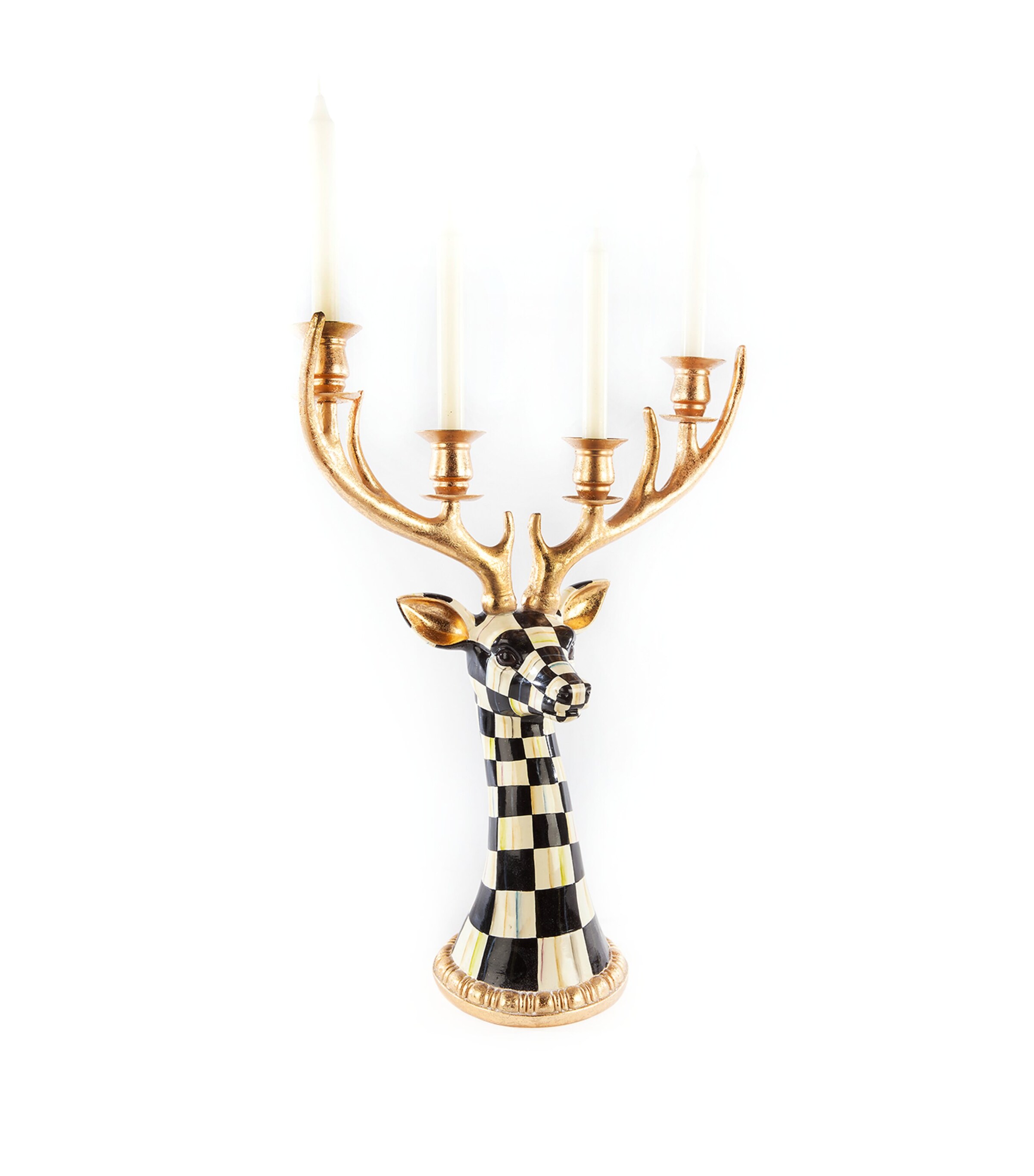 MacKenzie-Childs Courtly Check Deer Head Candelabra Black Image 1