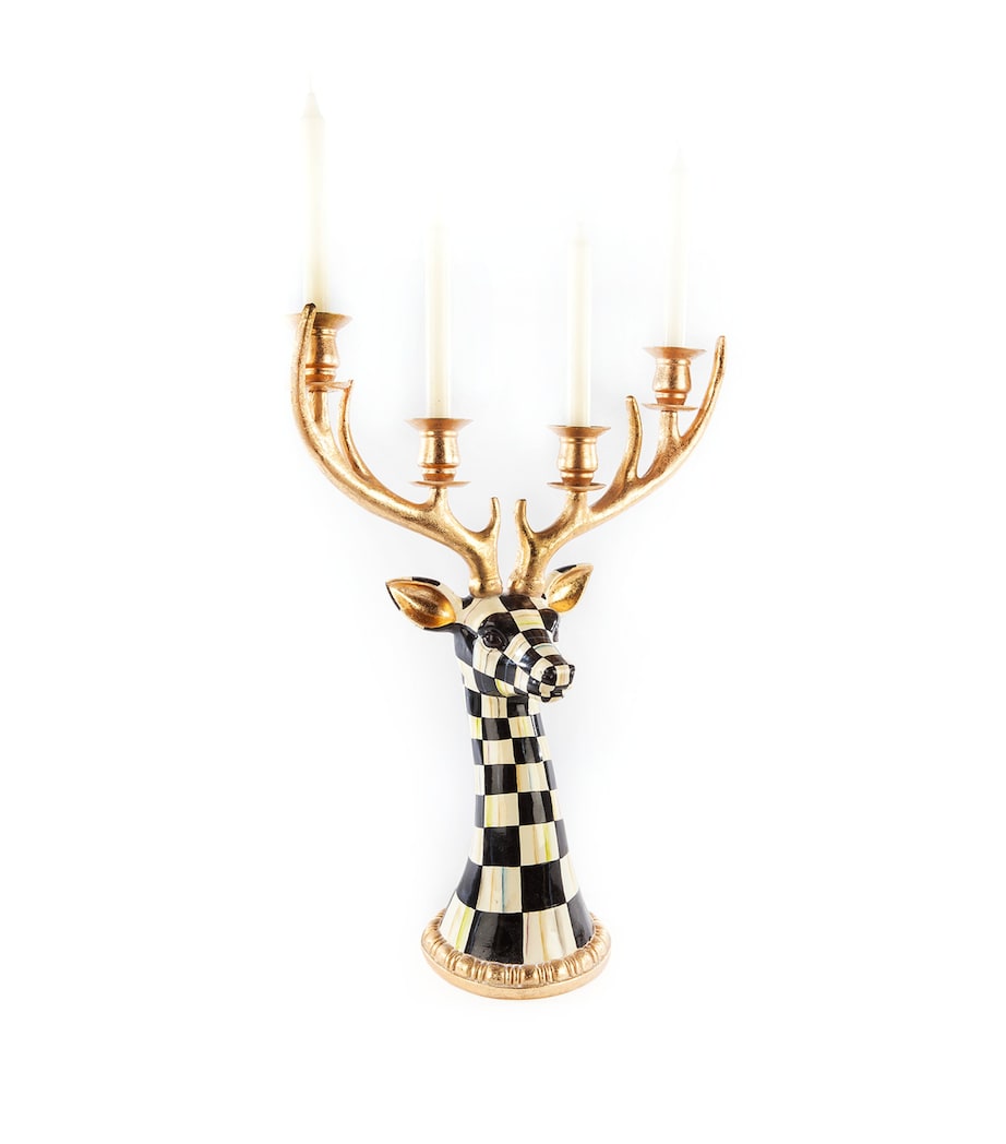 MacKenzie-Childs Courtly Check Deer Head Candelabra Black Image 1